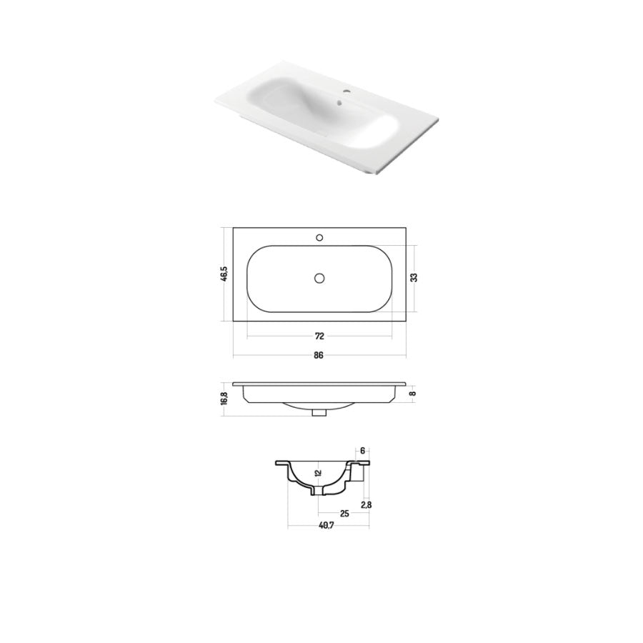 Lavabo da incasso rettangolare in ceramica bianca lucida 86x46cm serie Soft Disegno-Ceramica by CeramicStore | Lo specialista del tuo bagno