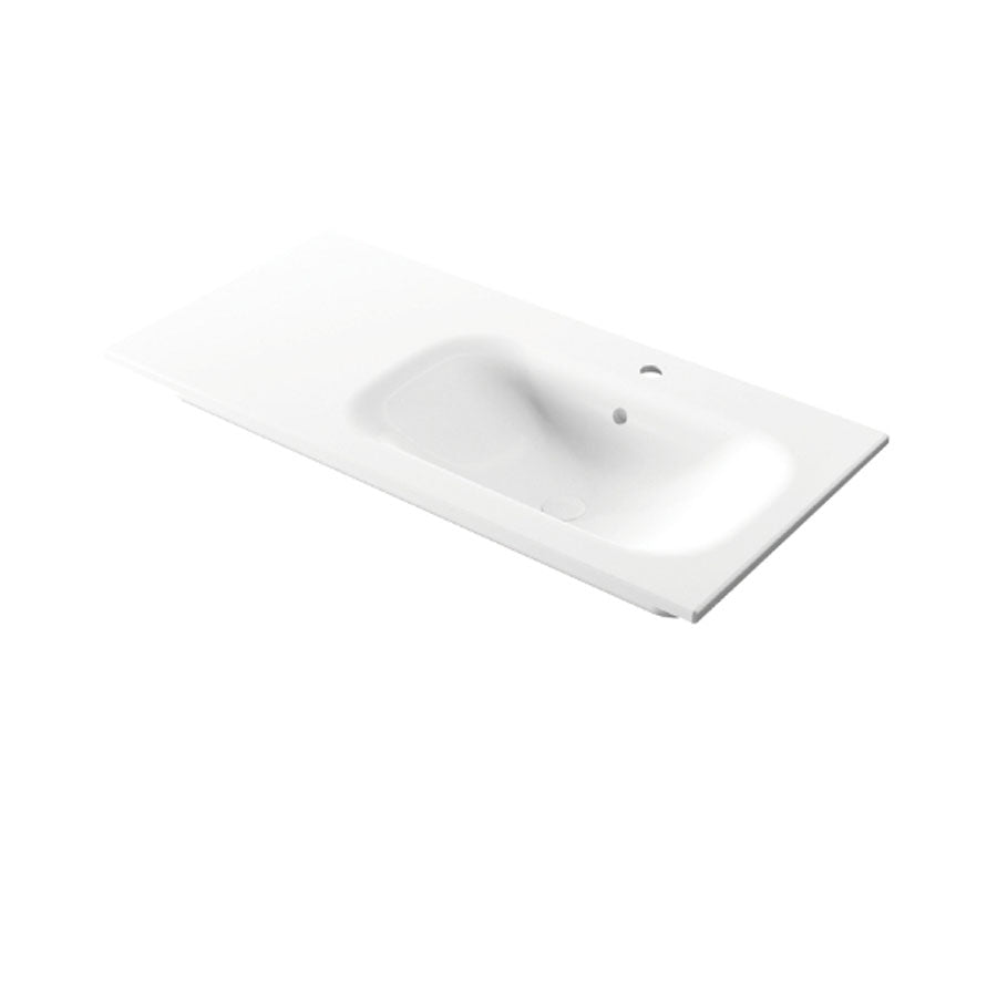 Lavabo da incasso con piano appoggio sulla sinistra in ceramica bianca lucida 106x51cm serie Soft Disegno-Ceramica by CeramicStore | Lo specialista del tuo bagno