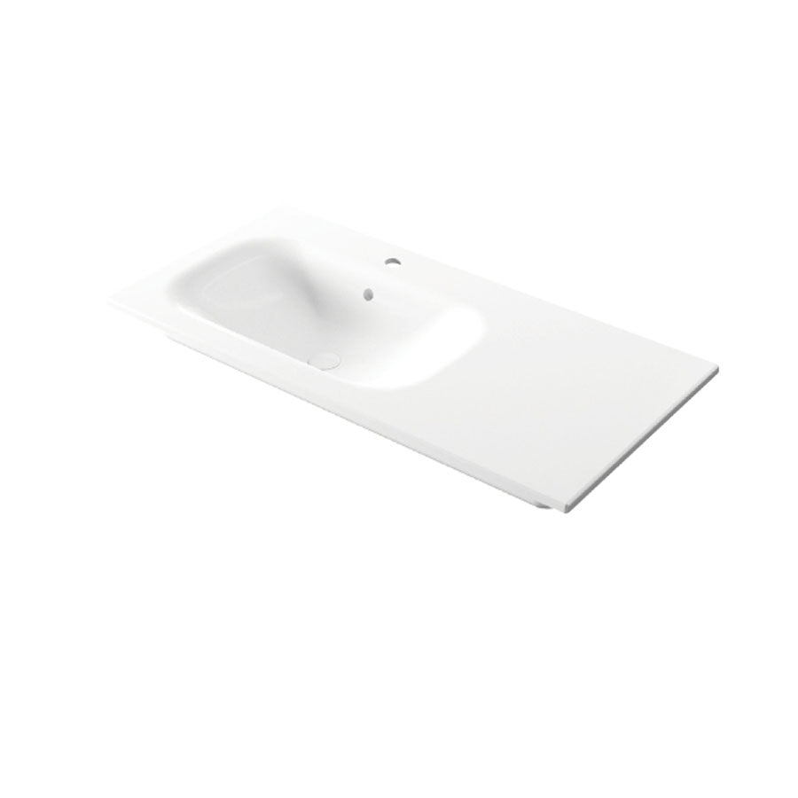 Lavabo da incasso con piano appoggio sulla destra in ceramica bianca lucida 106x51cm serie Soft Disegno-Ceramica by CeramicStore | Lo specialista del tuo bagno