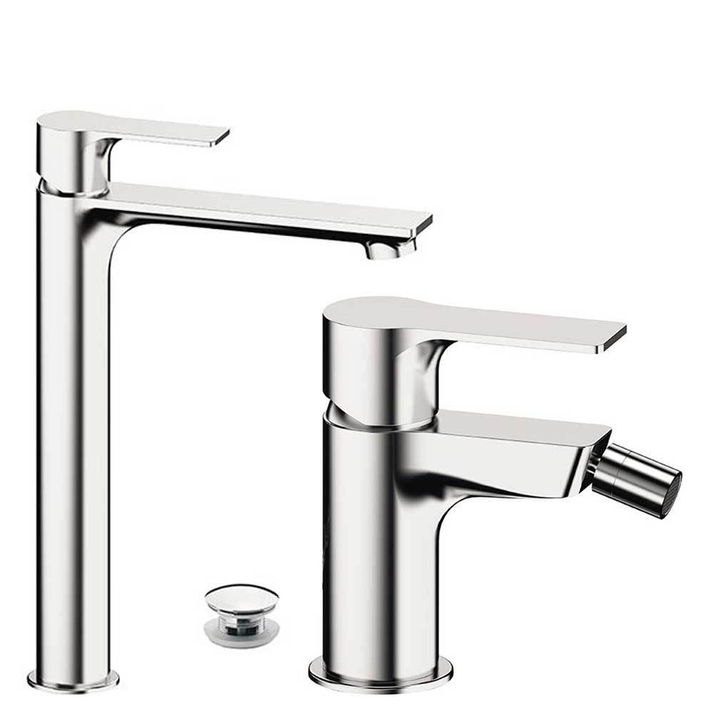 Set di miscelatori Lavabo Alto e Bidet senza scarico finitura cromata collezione Energy di Remer Rubinetterie by CeramicStore | Lo specialista del tuo bagno