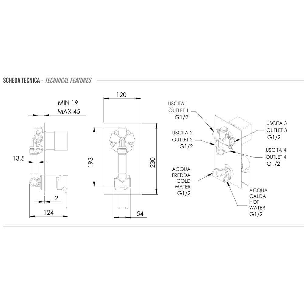 Miscelatore Monocomando doccia con Deviatore a 4 Vie completo di corpo incasso e piastra lusso rettangolare collezione Energy di Remer Rubinetterie by CeramicStore | Lo specialista del tuo bagno
