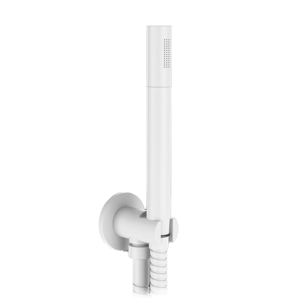 Kit doccia minimal tonda con supporto e flessibile in ottone bianco opaco by CeramicStore | Lo specialista del tuo bagno