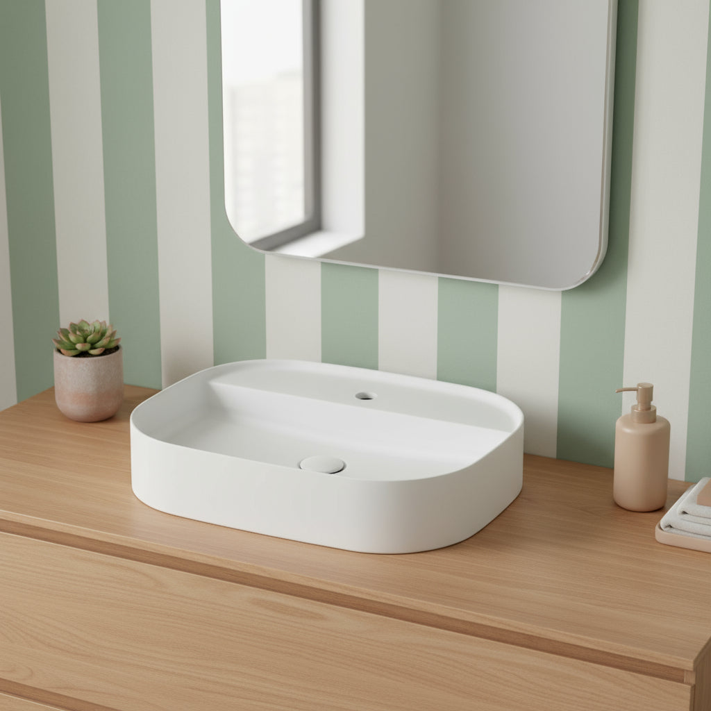 Lavabo da appoggio rettangolare con angoli stondati serie Smart-B di Ceramica Galassia - Bianco matt 55x45cm