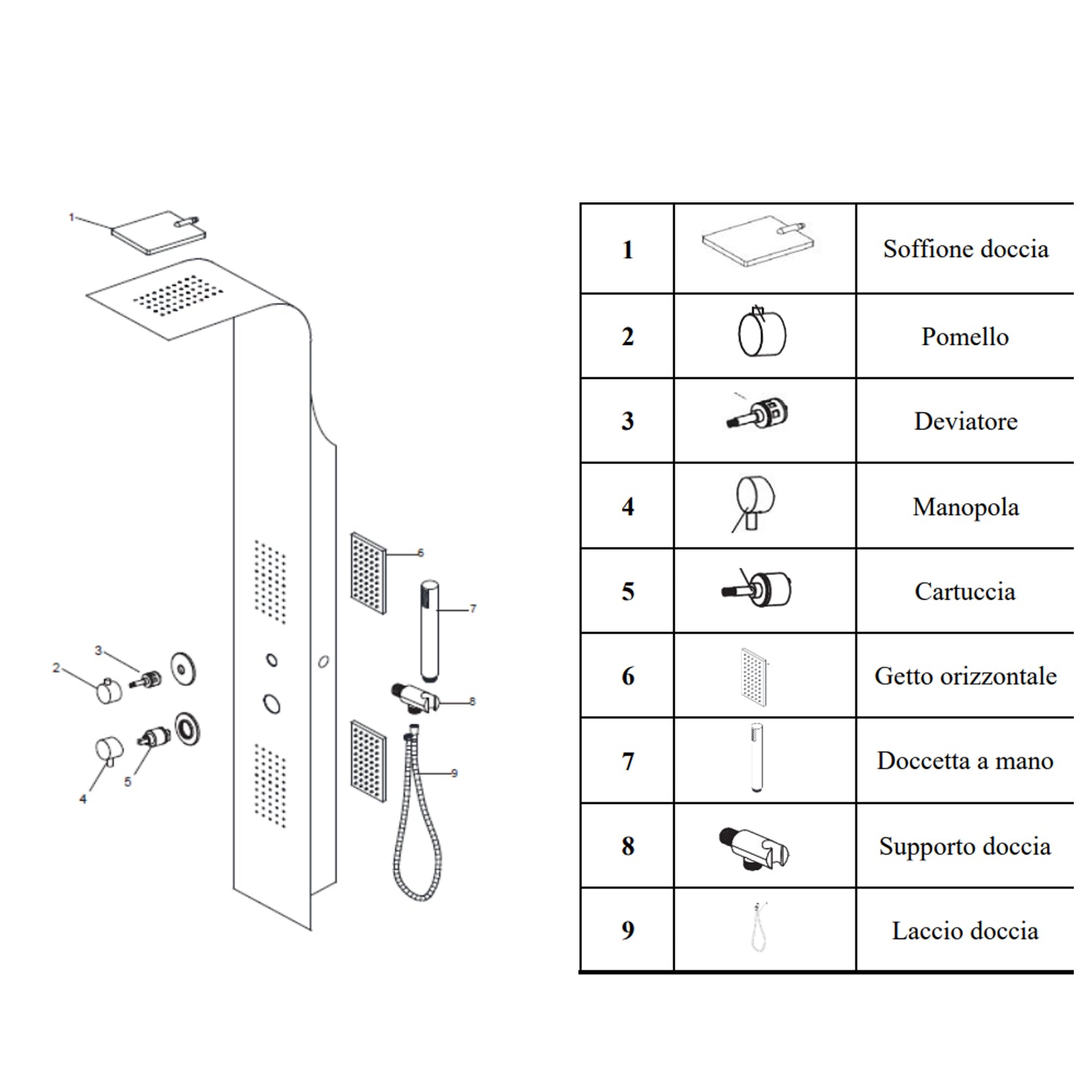 Pannello doccia Design realizzato in Alluminio verniciato Bianco a 3 funzioni, soffione, doccino e getti orizzontali by CeramicStore | Lo specialista del tuo bagno