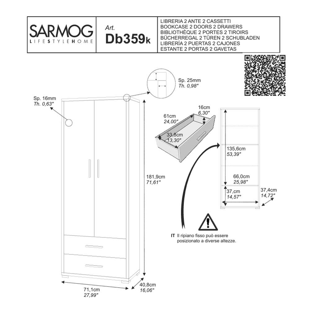 Mobile arredamento moderno a 2 ante e 2 cassetti con 4 ripiani finitura struttura Cemento / finitura frontale Cemento by Sarmog by CeramicStore | Lo specialista del tuo bagno