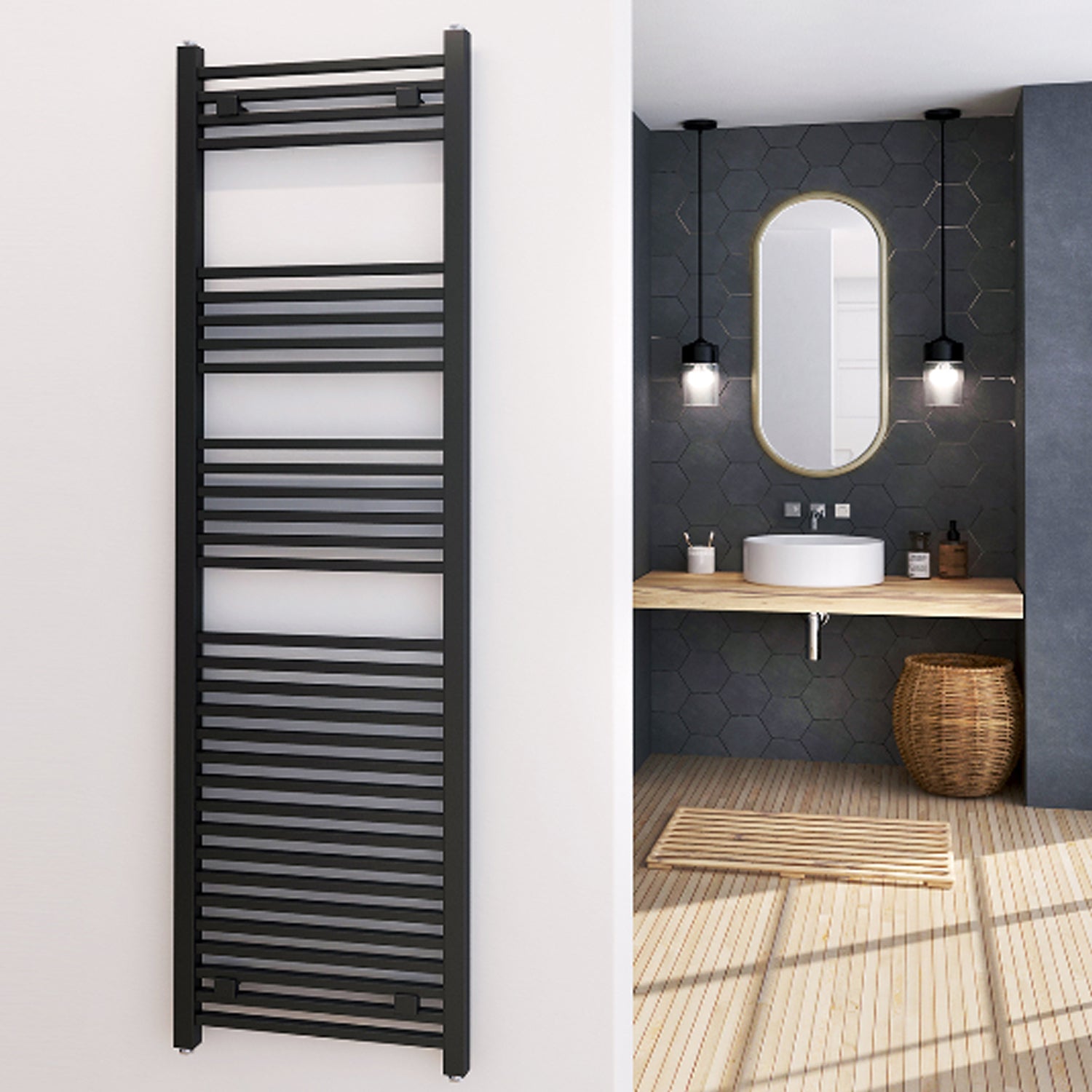 Termoarredo design antracite Aton tubi quadrati orizzontali altezza 1700 mm by CeramicStore | Lo specialista del tuo bagno