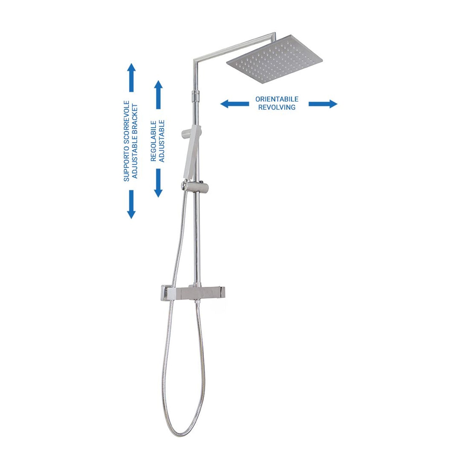 Colonna doccia squadrata regolabile con soffione Calais e termostatico TM3C by CeramicStore | Lo specialista del tuo bagno