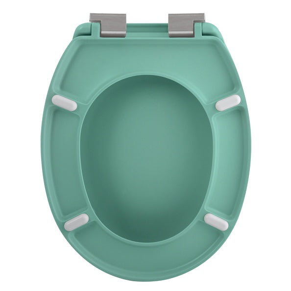 Sedile WC universale modello KLAK realizzato in Thermo Dur Colore Verde Menta e Cerniere in acciaio inox