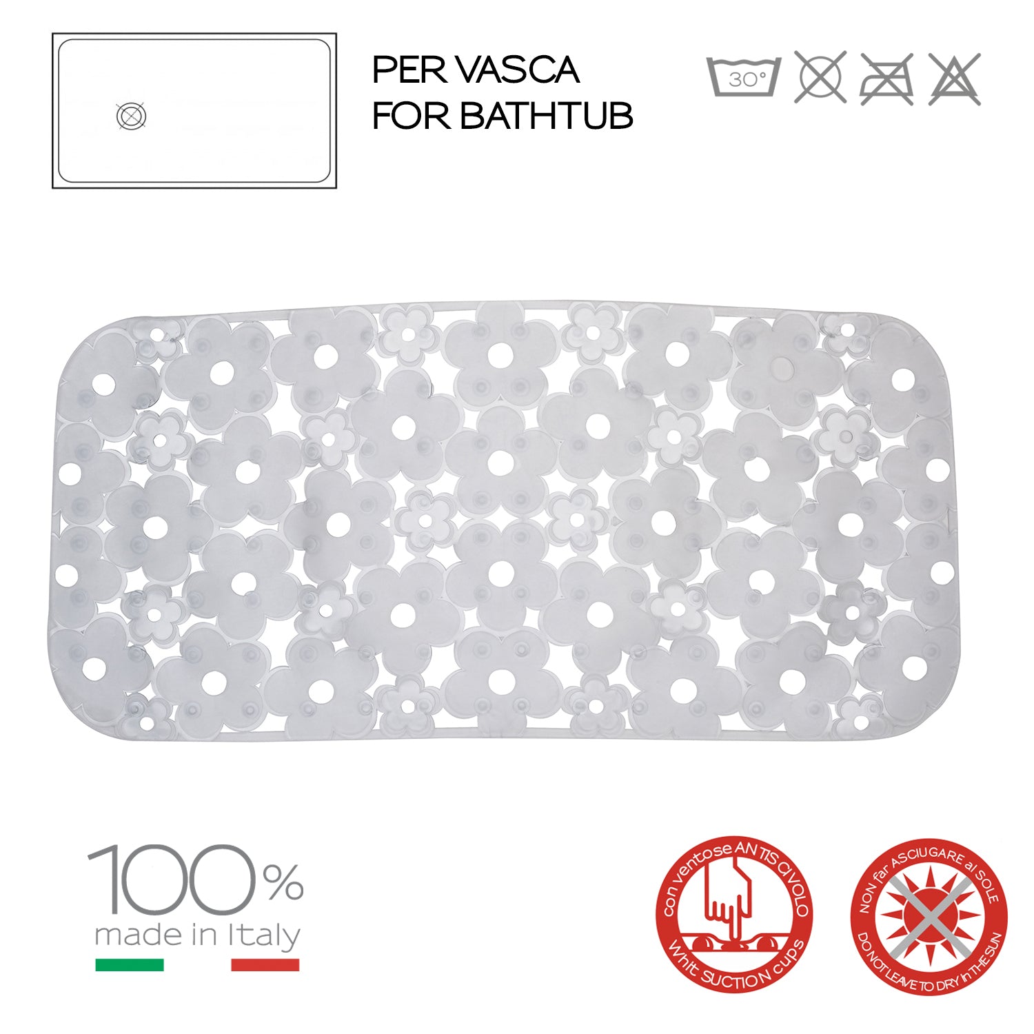 Tappeto antiscivolo vasca 73x35 in PVC modello Margherita di Gedy - Trasparente by CeramicStore | Lo specialista del tuo bagno