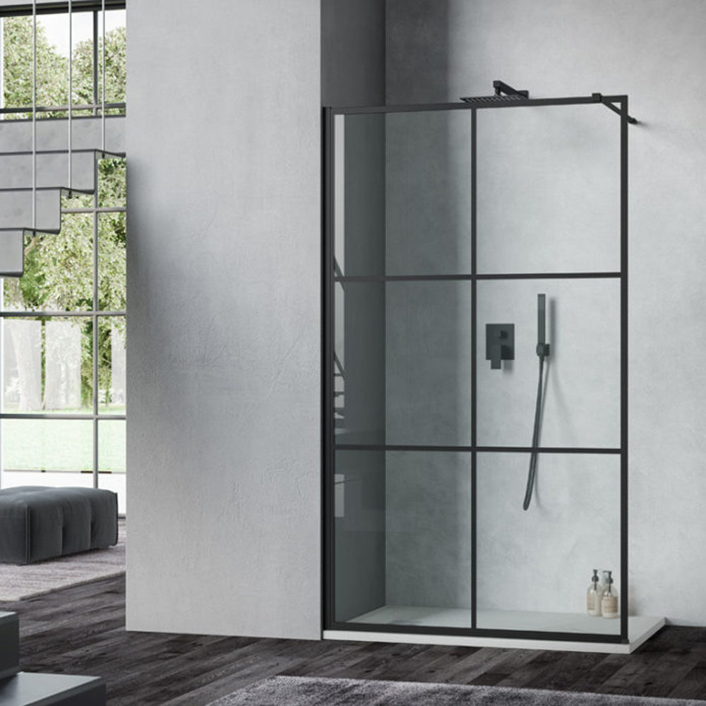 Parete doccia Walk In cm 120 in cristallo temperato trasparente 8mm collezione Beauty Industrial con profili neri by CeramicStore | Lo specialista del tuo bagno