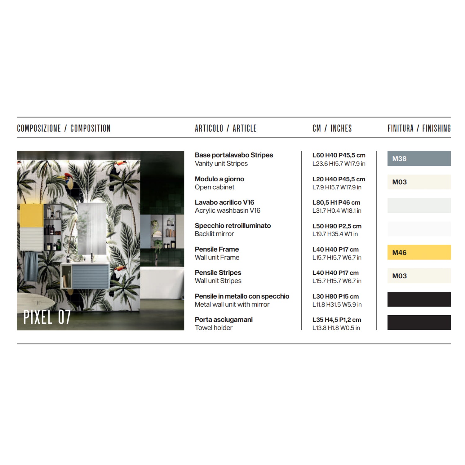 Composizione bagno sospesa con lavabo, specchio e pensili 70+80x200hx46 cm PIX7 by CeramicStore | Lo specialista del tuo bagno