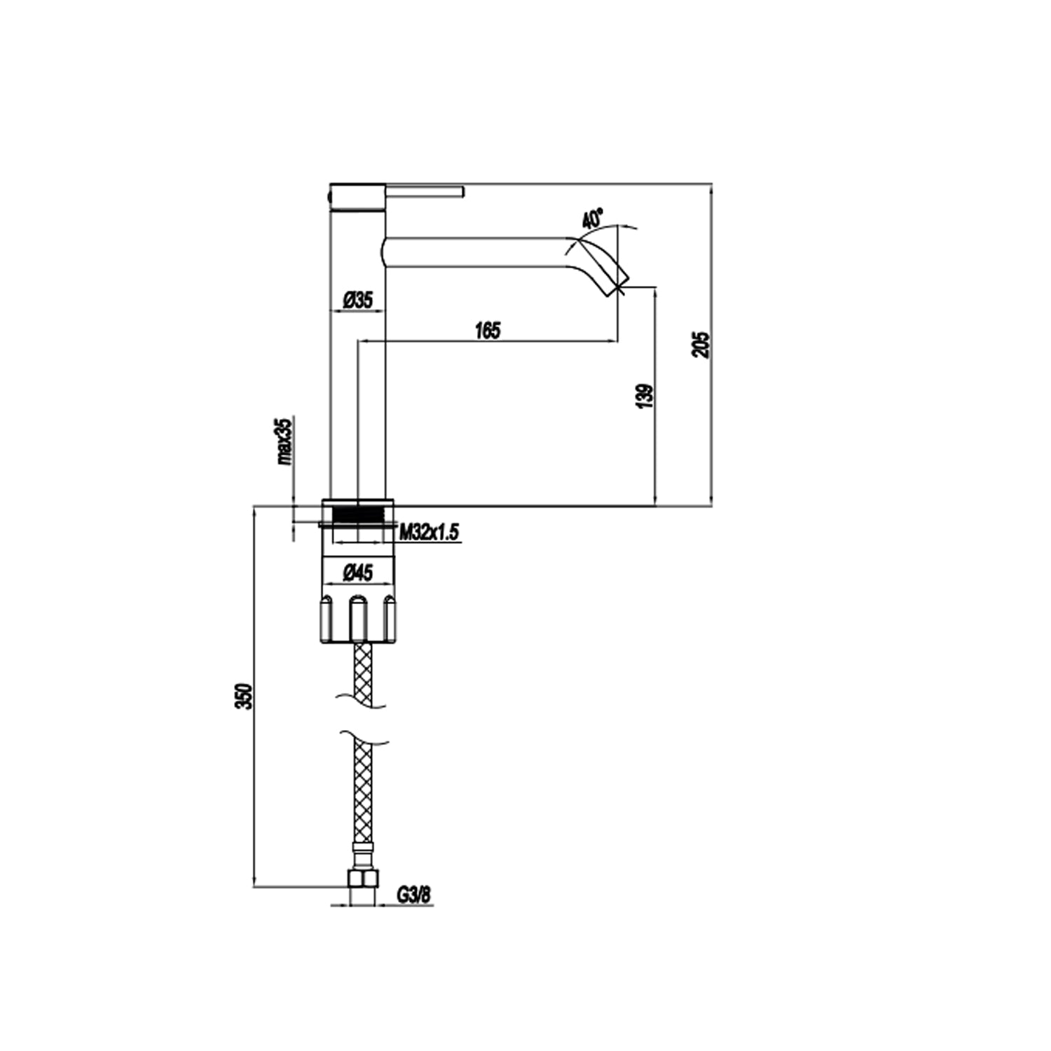 Miscelatore monocomando lavabo con bocca lunga RubiFlux serie Aria - Acciaio Satinato by CeramicStore | Lo specialista del tuo bagno