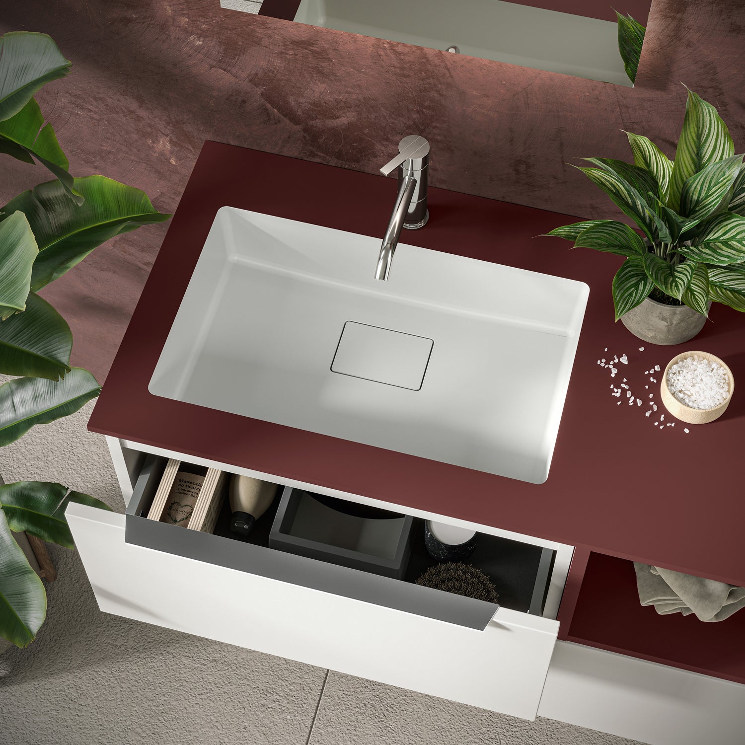 Mobile bagno sospeso Bali 03 cm 100x46 Laccato opaco in Bianco e Rosso Jaipur by CeramicStore | Lo specialista del tuo bagno