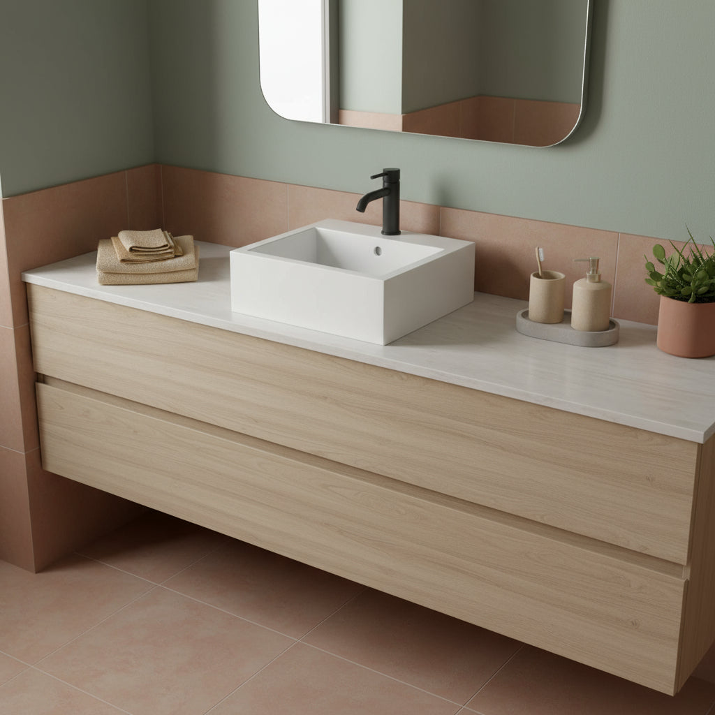 Lavabo quadrato da appoggio/sospeso serie Plus Design di Ceramica Galassia - Bianco lucido 40x40cm