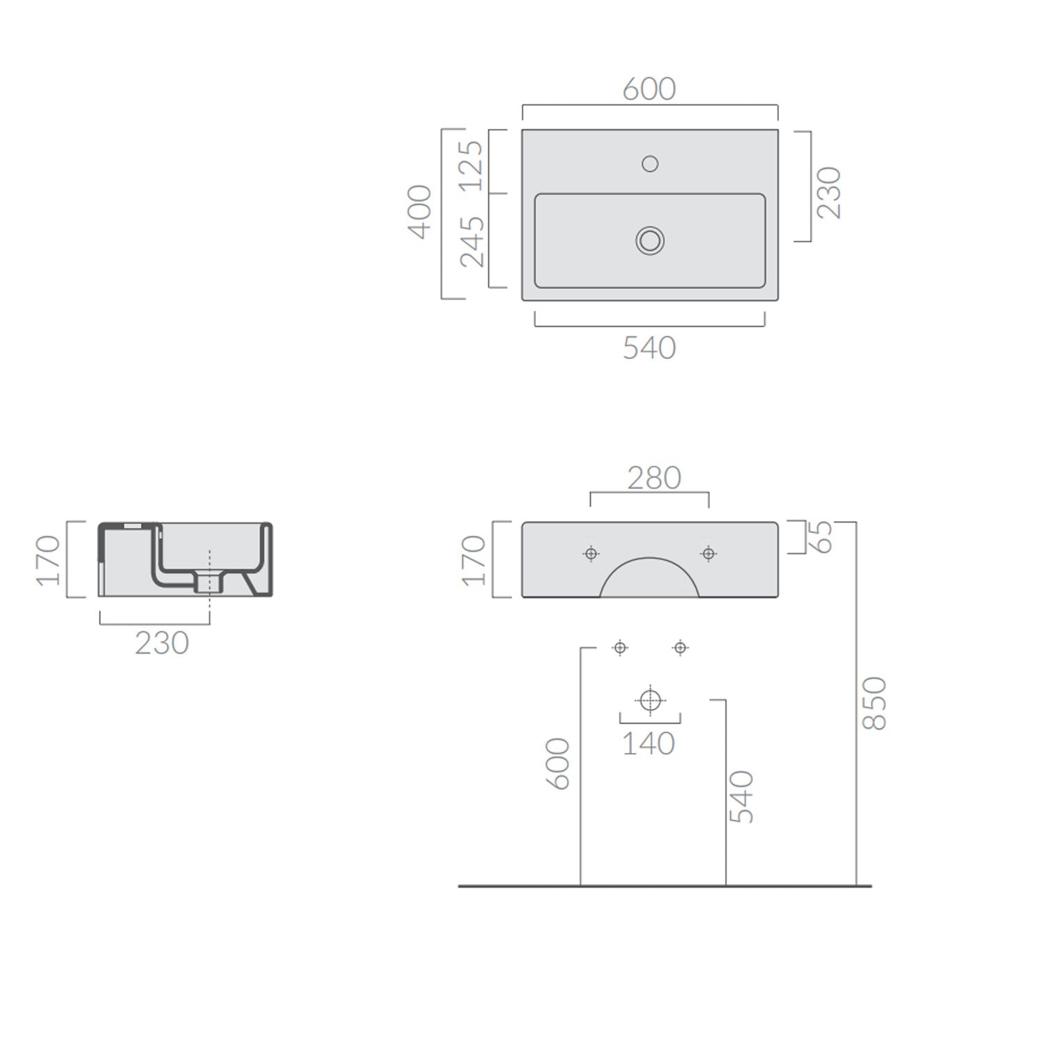 Lavabo da appoggio/sospeso serie Plus Design di Ceramica Galassia - Bianco lucido 60x40cm