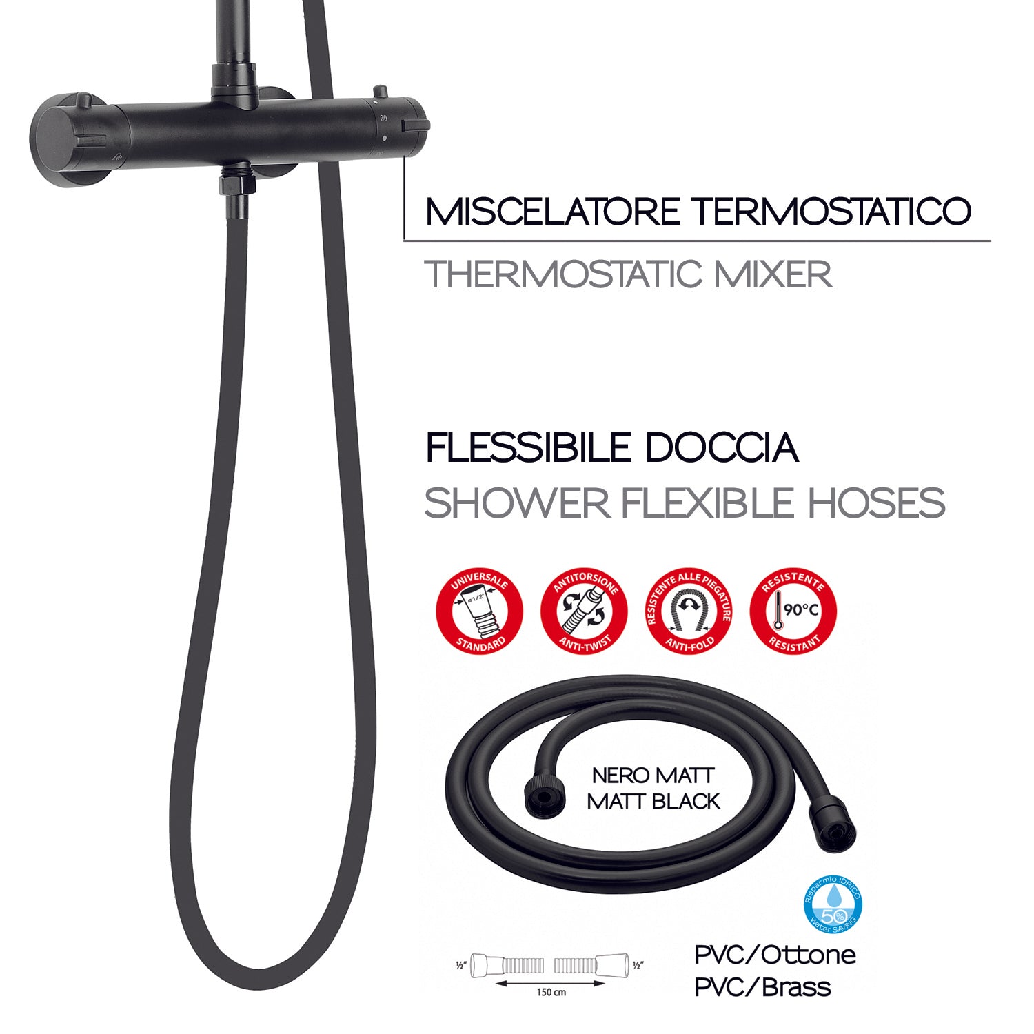 Colonna doccia estensibile, con soffione e doccetta serie Star Mix 03 by Gedy - Nero matt by CeramicStore | Lo specialista del tuo bagno