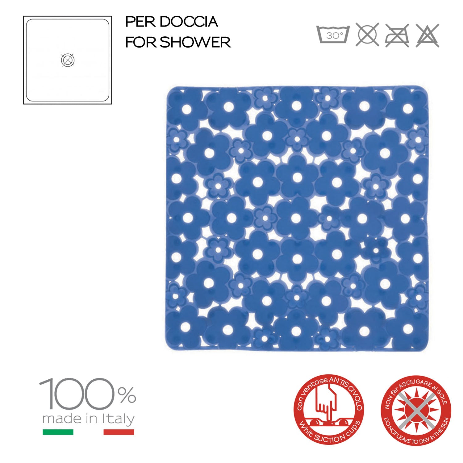 Tappeto antiscivolo doccia 53x53 in PVC modello Margherita di Gedy - Azzurro by CeramicStore | Lo specialista del tuo bagno