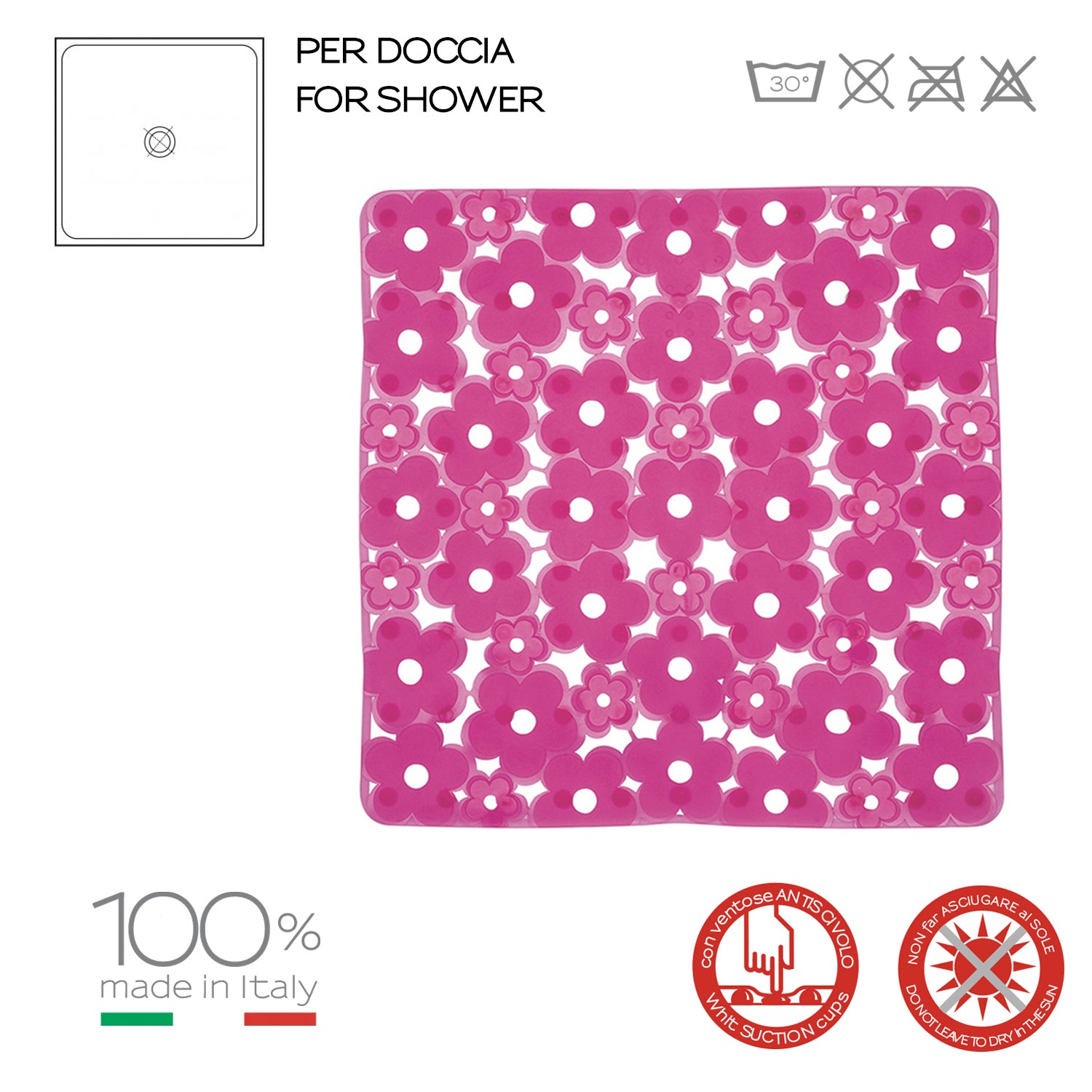 Tappeto antiscivolo doccia 53x53 in PVC modello Margherita di Gedy - Fucsia by CeramicStore | Lo specialista del tuo bagno