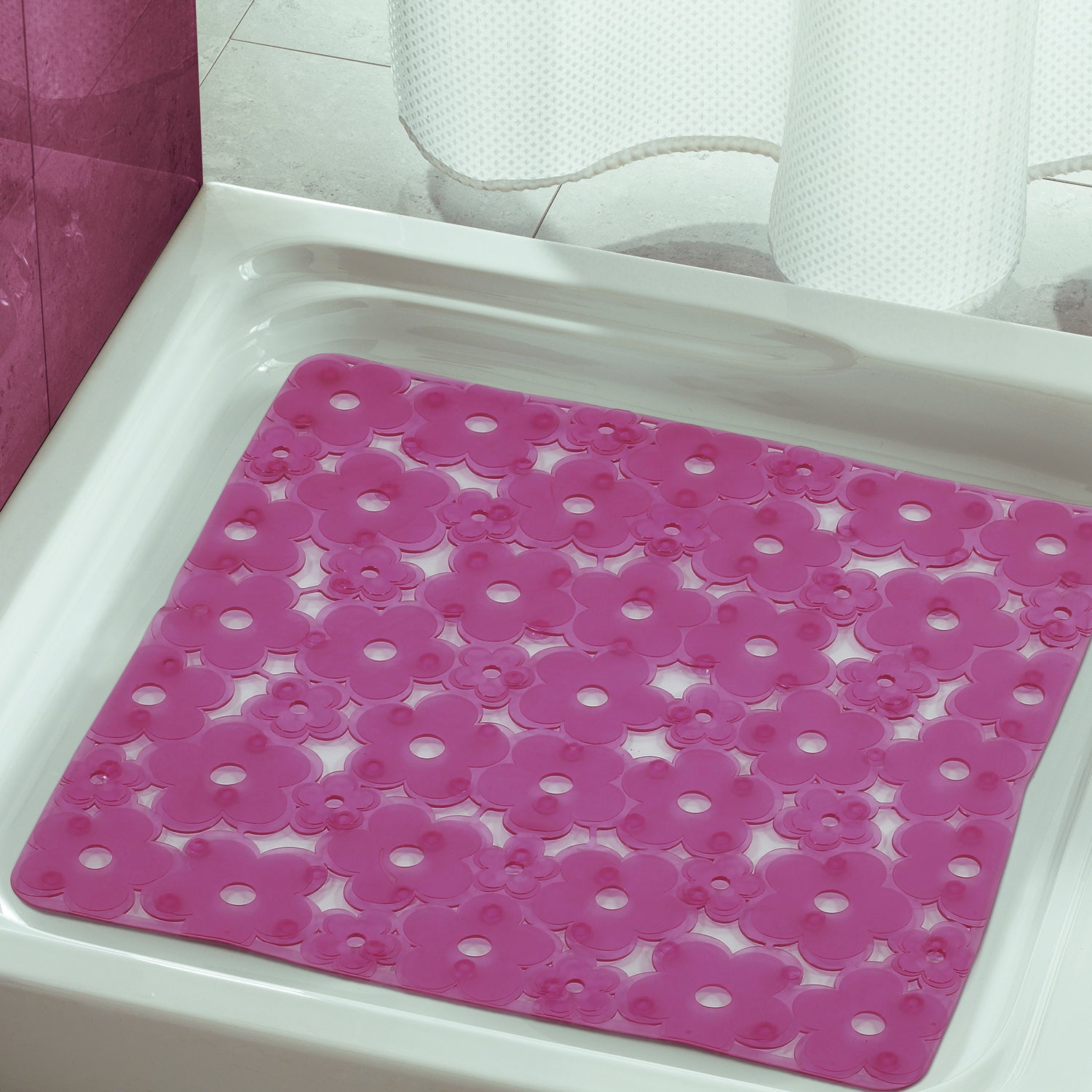 Tappeto antiscivolo doccia 53x53 in PVC modello Margherita di Gedy - Fucsia by CeramicStore | Lo specialista del tuo bagno