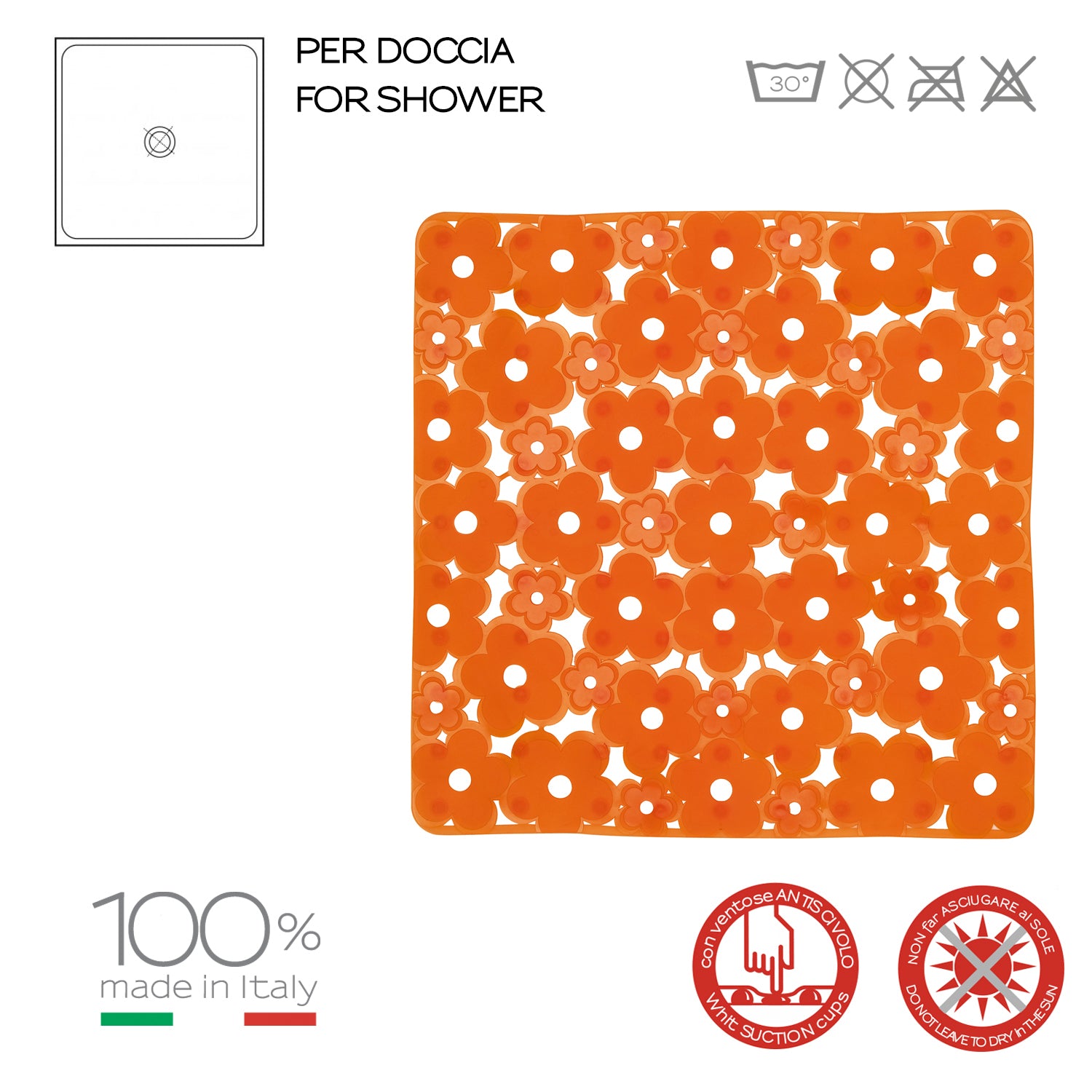 Tappeto antiscivolo doccia 53x53 in PVC modello Margherita di Gedy - Arancione by CeramicStore | Lo specialista del tuo bagno