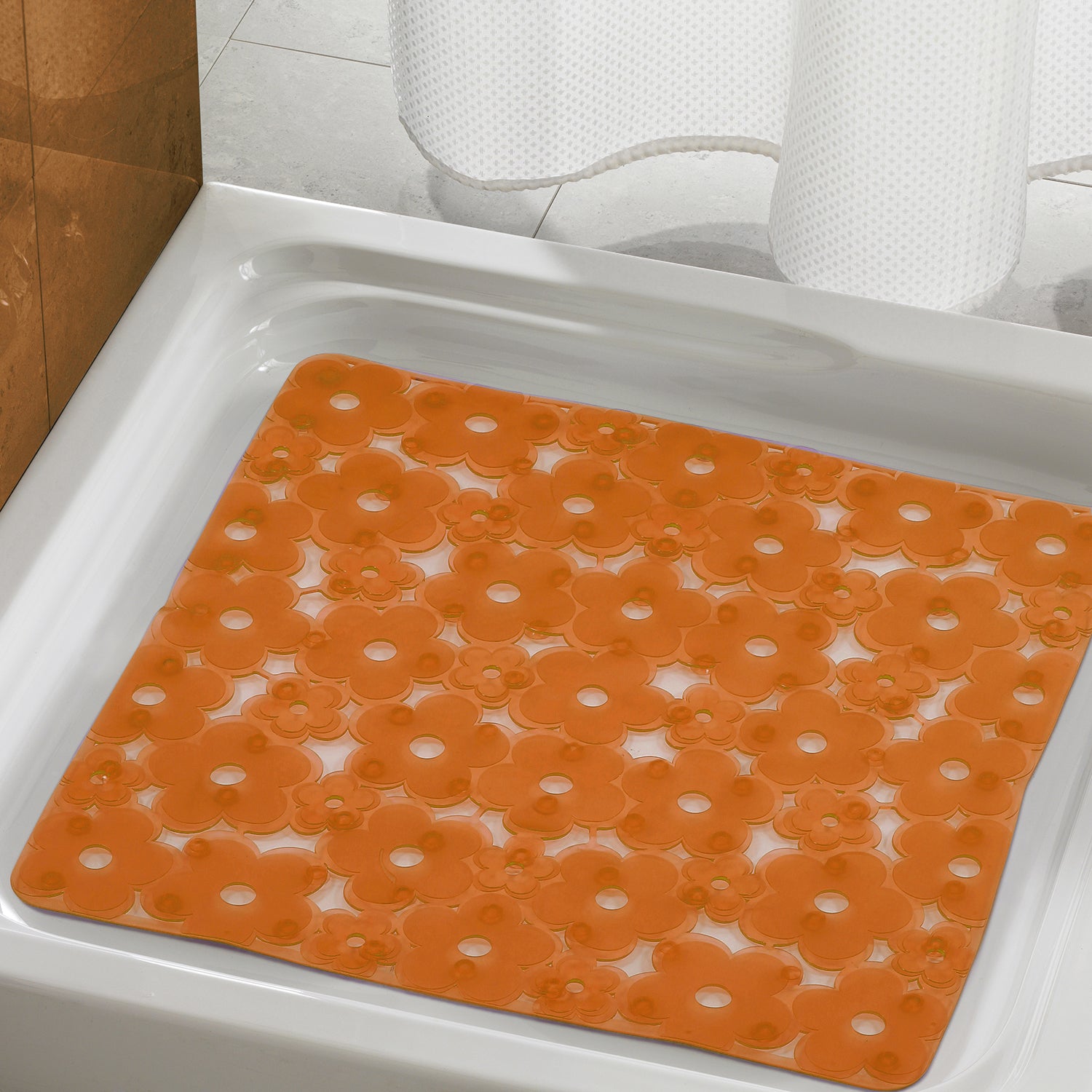 Tappeto antiscivolo doccia 53x53 in PVC modello Margherita di Gedy - Arancione by CeramicStore | Lo specialista del tuo bagno