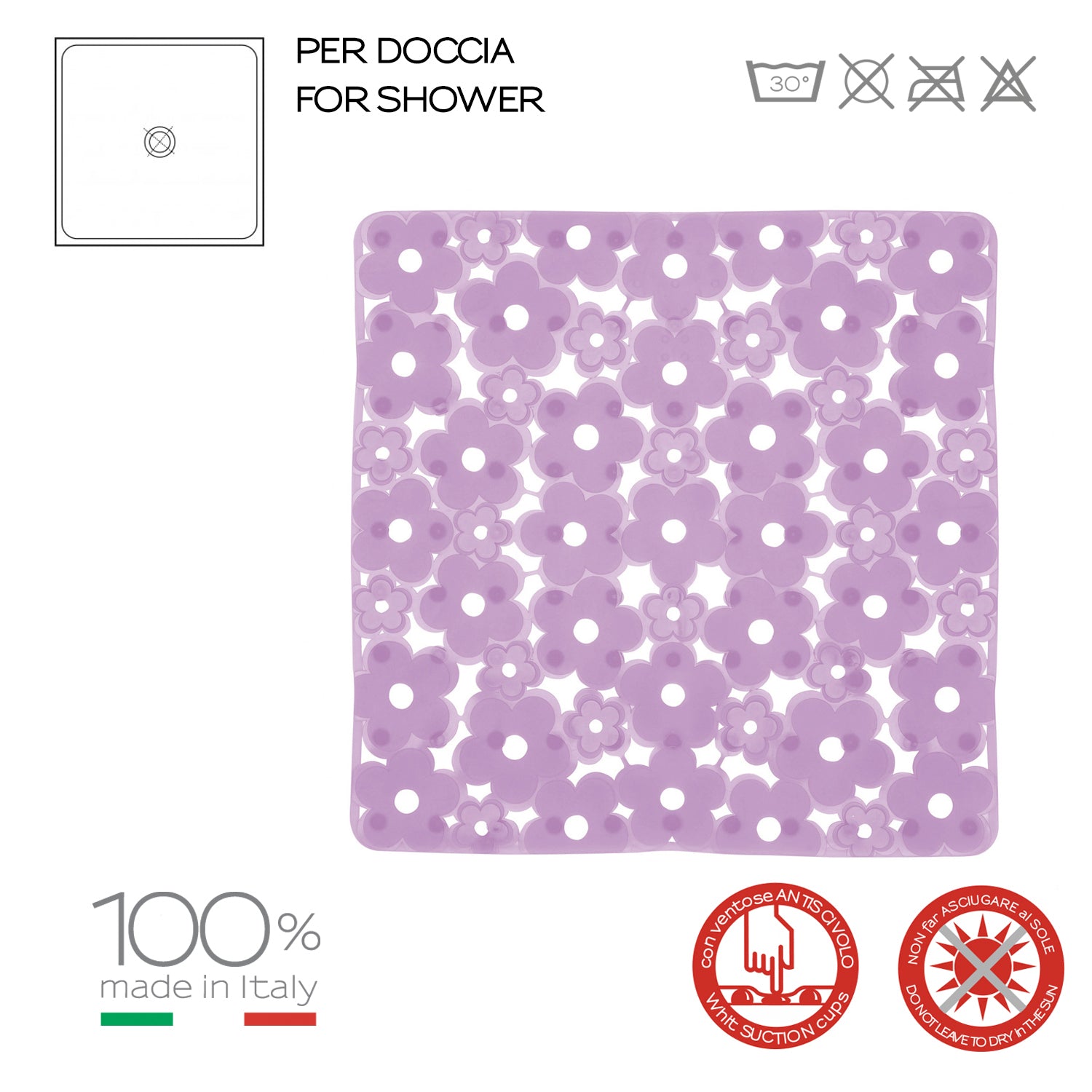 Tappeto antiscivolo doccia 53x53 in PVC modello Margherita di Gedy - Lilla by CeramicStore | Lo specialista del tuo bagno