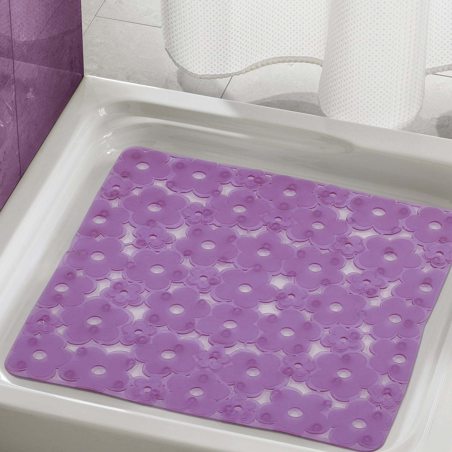 Tappeto antiscivolo doccia 53x53 in PVC modello Margherita di Gedy - Lilla by CeramicStore | Lo specialista del tuo bagno