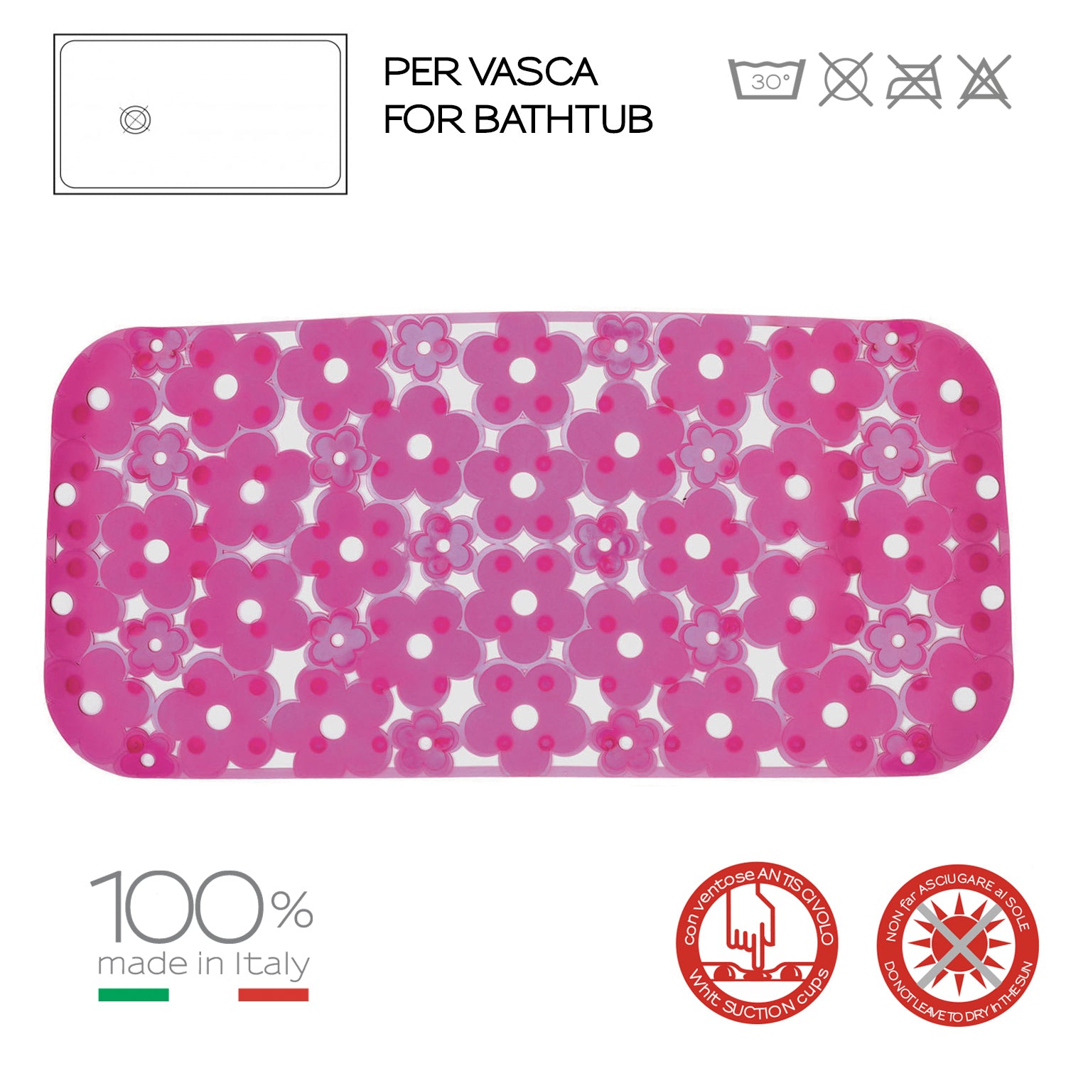 Tappeto antiscivolo vasca 73x35 in PVC modello Margherita di Gedy - Fucsia by CeramicStore | Lo specialista del tuo bagno