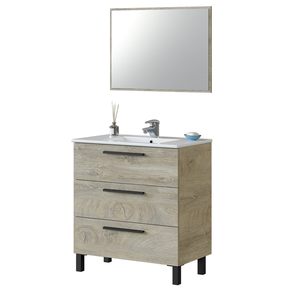 Mobile bagno Line completo di lavabo e specchio color Rovere Alaska cm 80 by CeramicStore | Lo specialista del tuo bagno