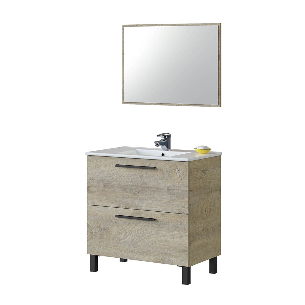 Mobile bagno Line 2 cassetti con lavabo e specchio color Rovere Alaska cm 80 by CeramicStore | Lo specialista del tuo bagno