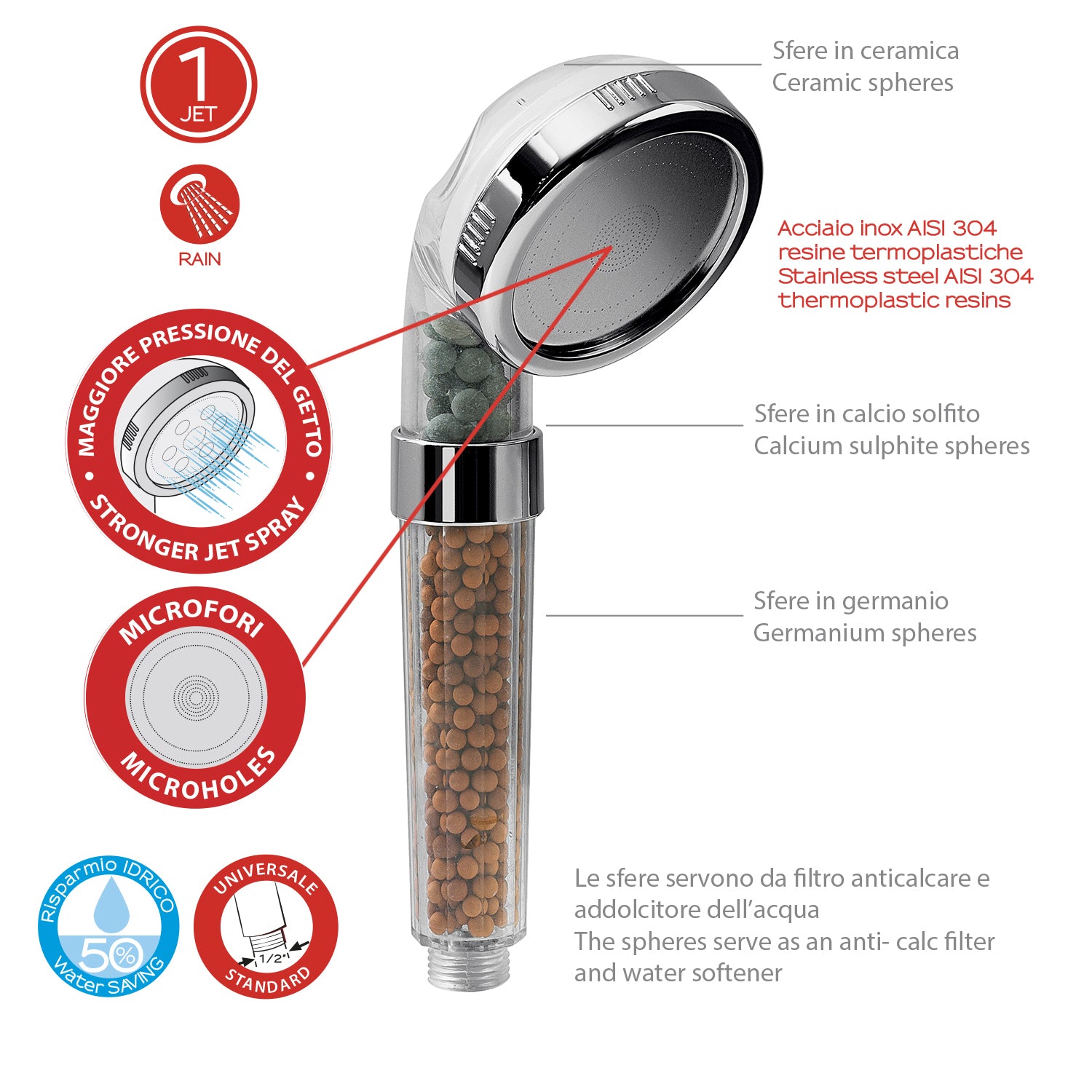Doccetta 1 getto modello Top 04 Pure di Gedy in acciaio inox - Cromato by CeramicStore | Lo specialista del tuo bagno