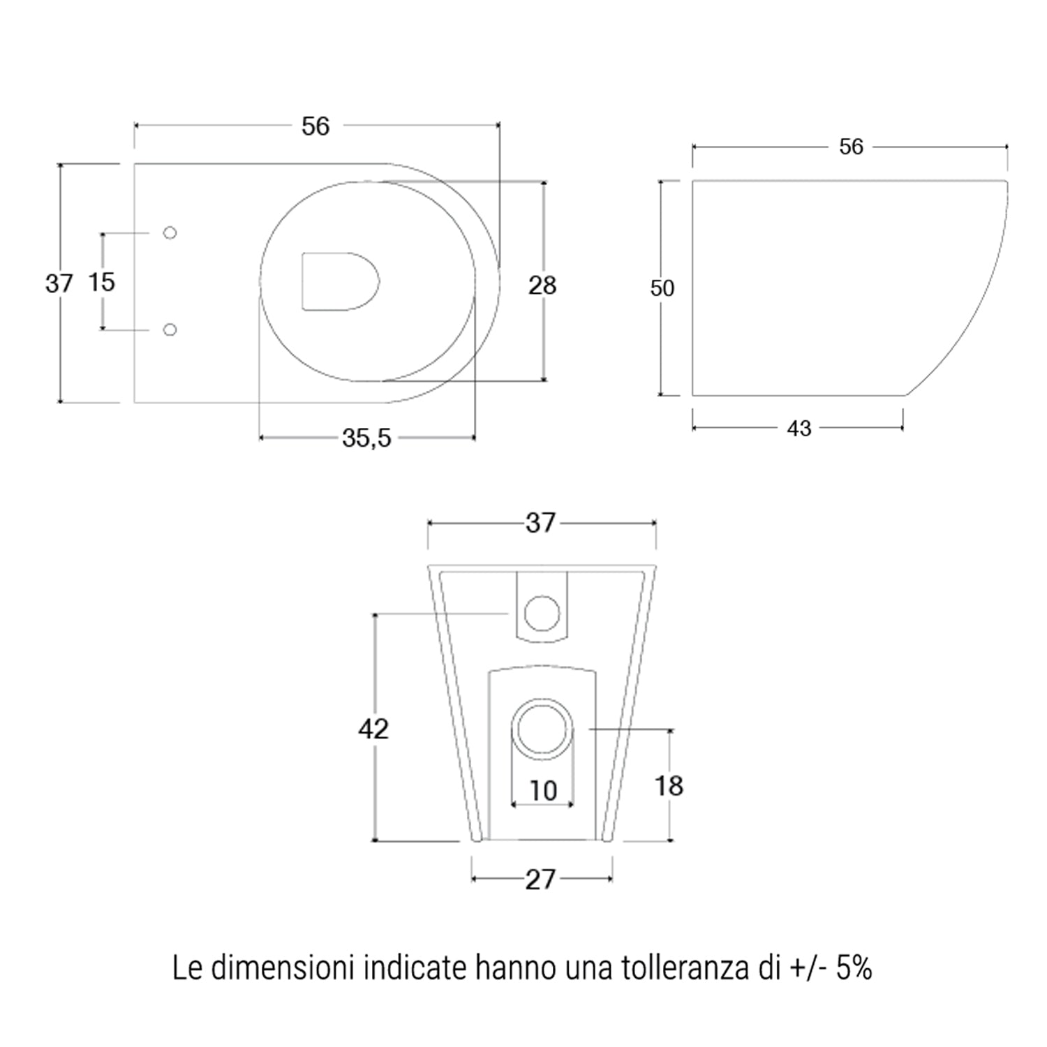 Vaso filomuro 56x37 cm BathCore serie Aria Special H50 - Bianco Lucido