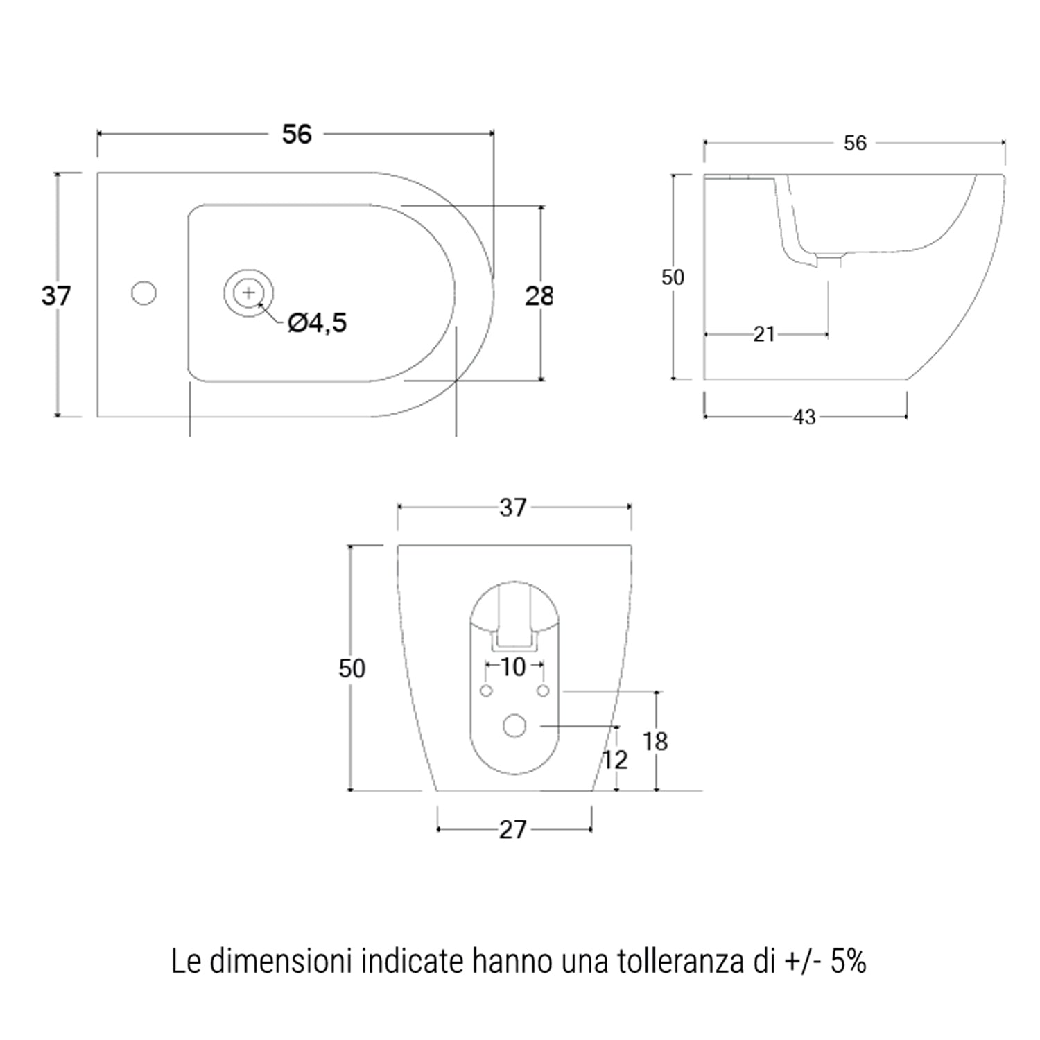 Sanitari filomuro 56x37 cm BathCore serie Aria Special H50 - Bianco Lucido