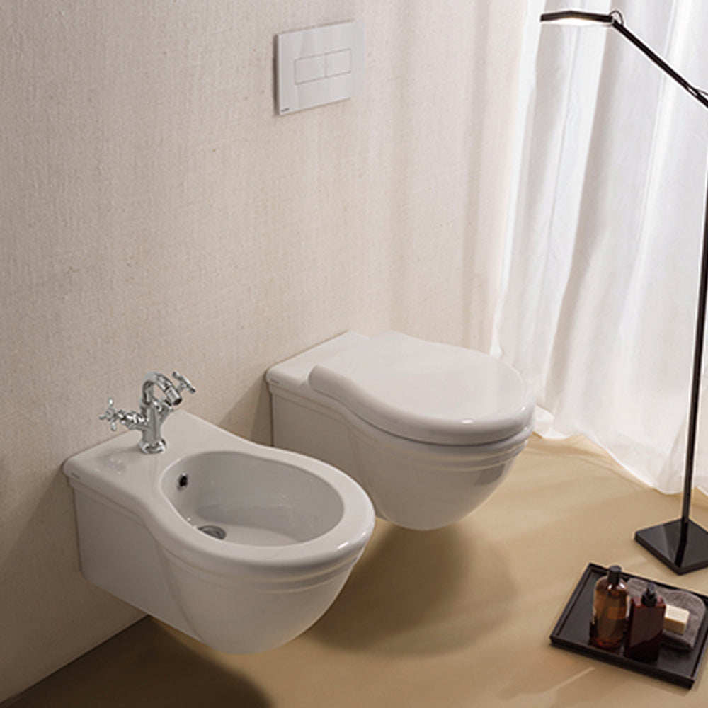 Coppia sanitari sospesi Globo serie Paestum 57x38 cm con coprivaso soft close - Bianco