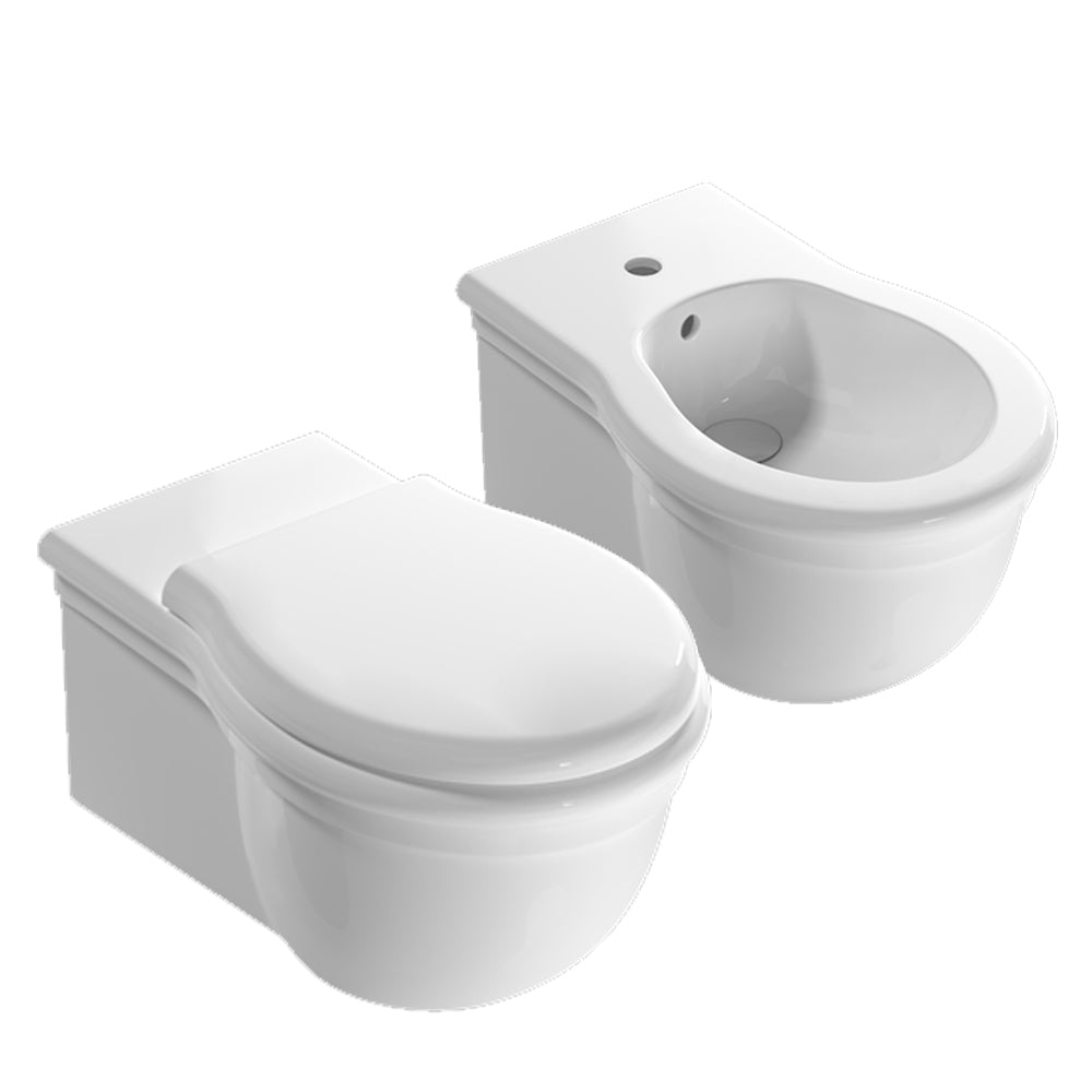 Coppia sanitari sospesi Globo serie Paestum 57x38 cm con coprivaso soft close - Bianco