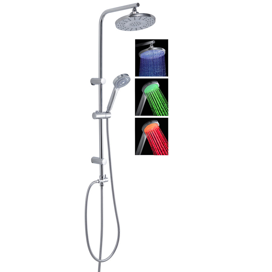 Colonna doccia regolabile con led tre colori per cromoterapia, soffione tondo, doccetta monogetto e deviatore modello Light 00 di Gedy - 100 cm/Cromo by CeramicStore | Lo specialista del tuo bagno