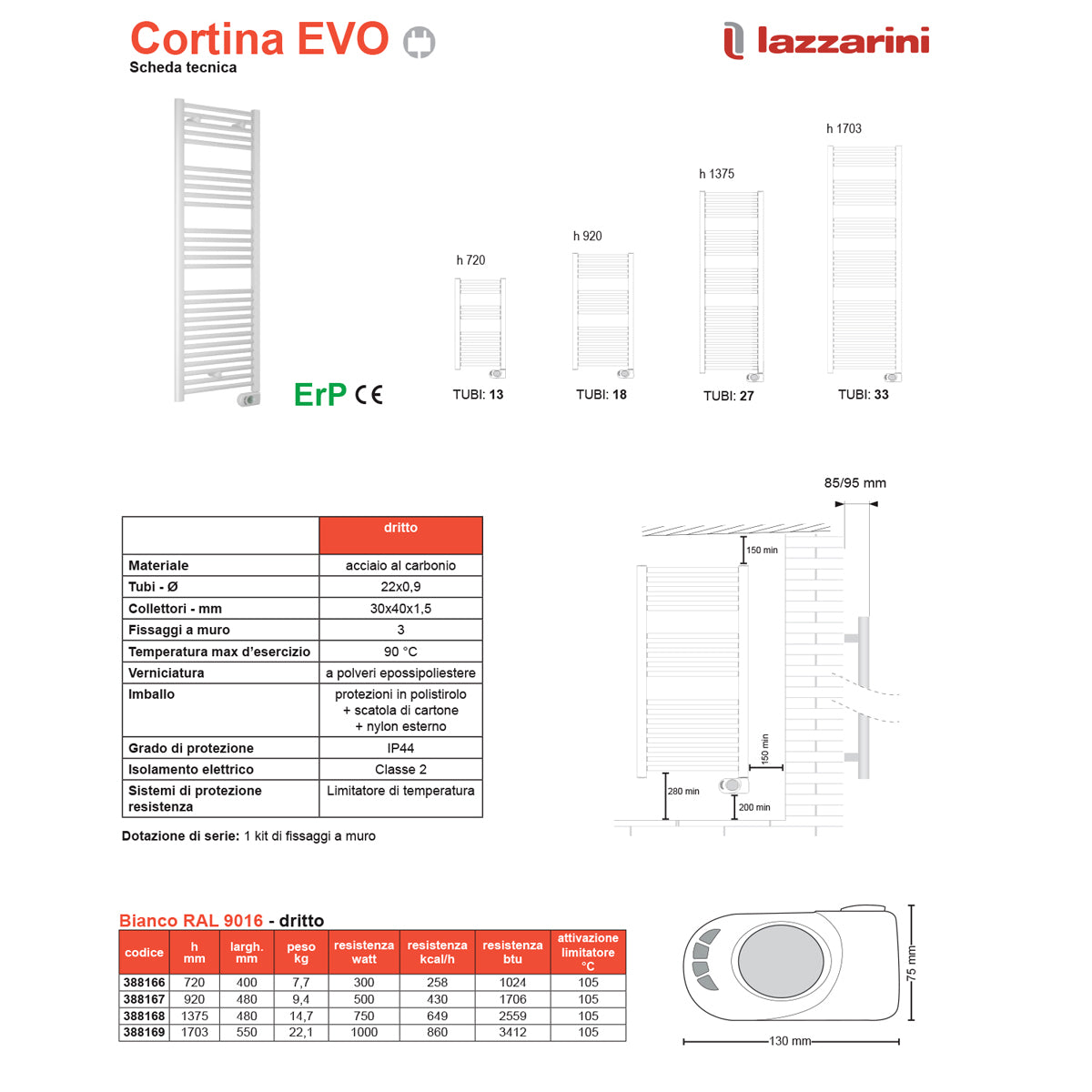 Termoarredo elettrico con termostato digitale Lazzarini Cortina EVO 1703X550 Bianco by CeramicStore | Lo specialista del tuo bagno