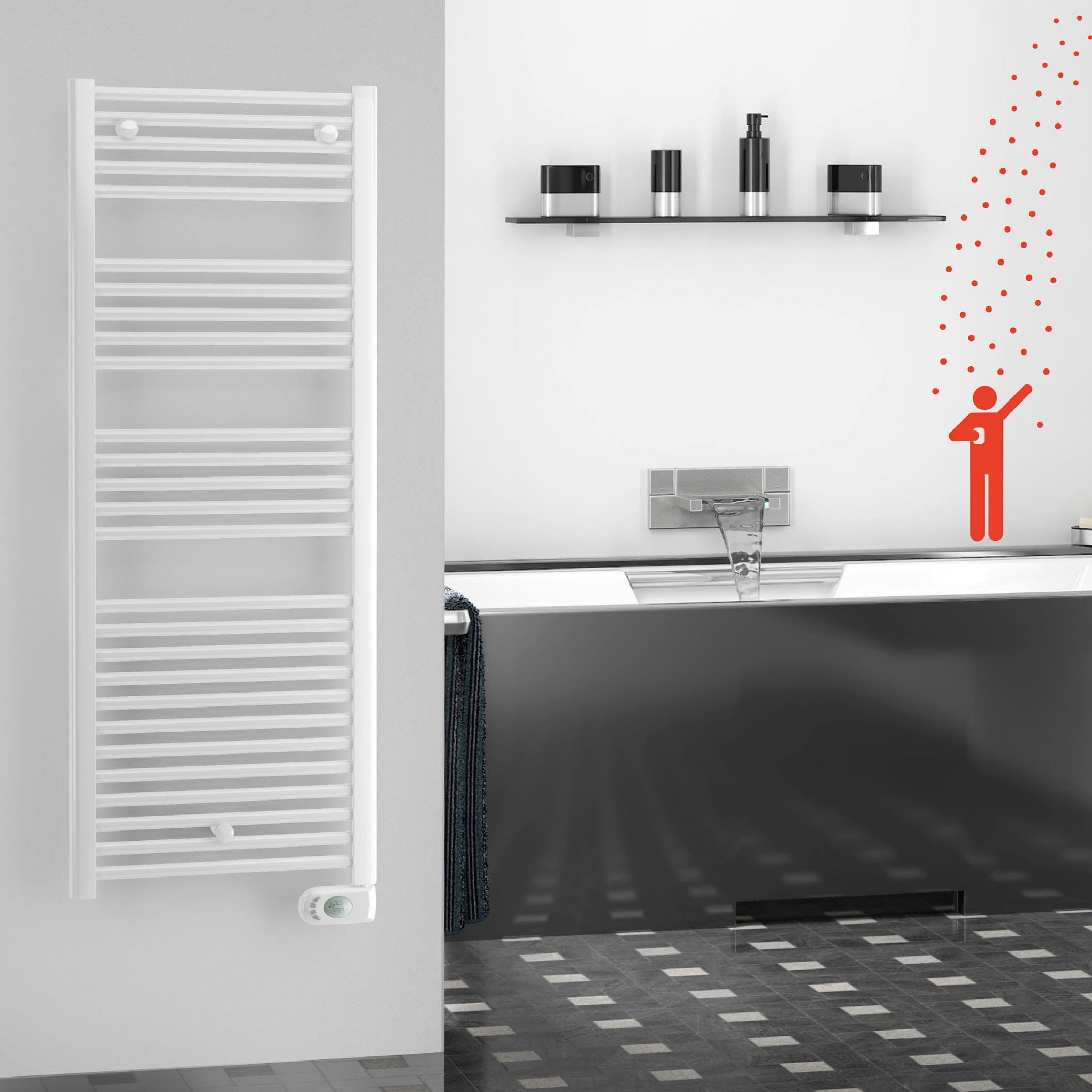 Termoarredo elettrico con termostato digitale Lazzarini Cortina EVO 1703X550 Bianco by CeramicStore | Lo specialista del tuo bagno
