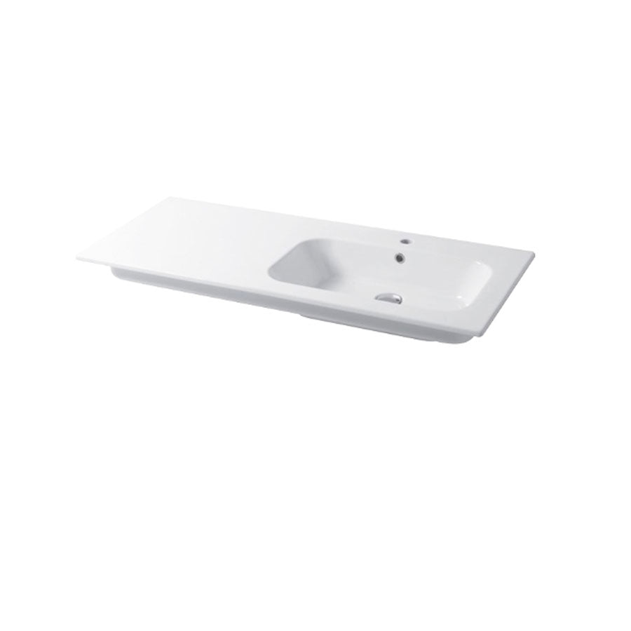 Lavabo a consolle in ceramica bianca lucida serie Qubo Square 51 Disegno-Ceramica 121cm - con piano appoggio sulla sinistra by CeramicStore | Lo specialista del tuo bagno