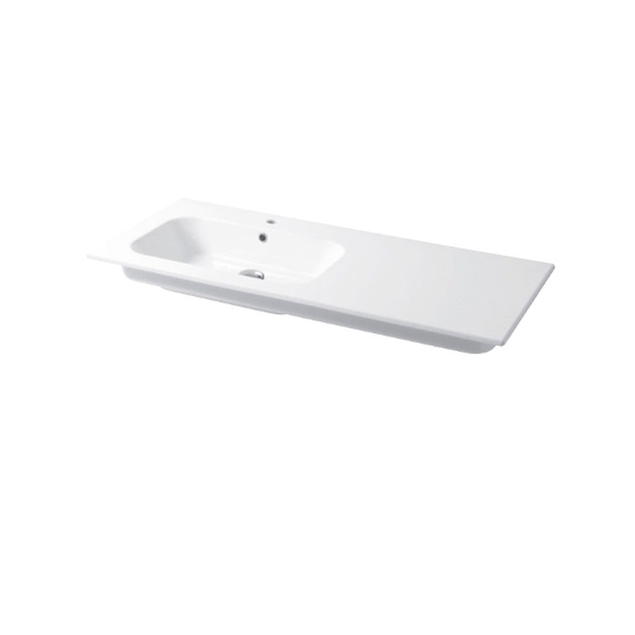Lavabo a consolle in ceramica bianca lucida serie Qubo Square 51 Disegno-Ceramica 121cm - con piano appoggio sulla destra by CeramicStore | Lo specialista del tuo bagno
