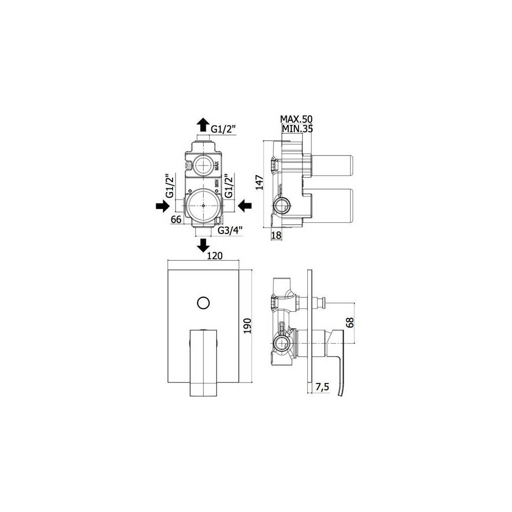 Miscelatore incasso doccia piastra metallo con deviatore leva standard serie Level modello LES015ST/M steel looking Paffoni by CeramicStore | Lo specialista del tuo bagno