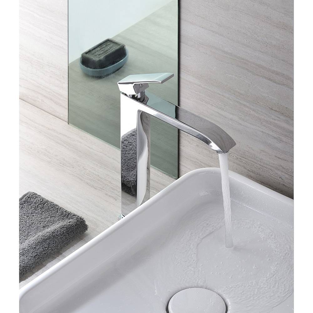 Miscelatore lavabo alto con canna prolungata senza piletta serie Level modello LES081ST steel looking Paffoni by CeramicStore | Lo specialista del tuo bagno