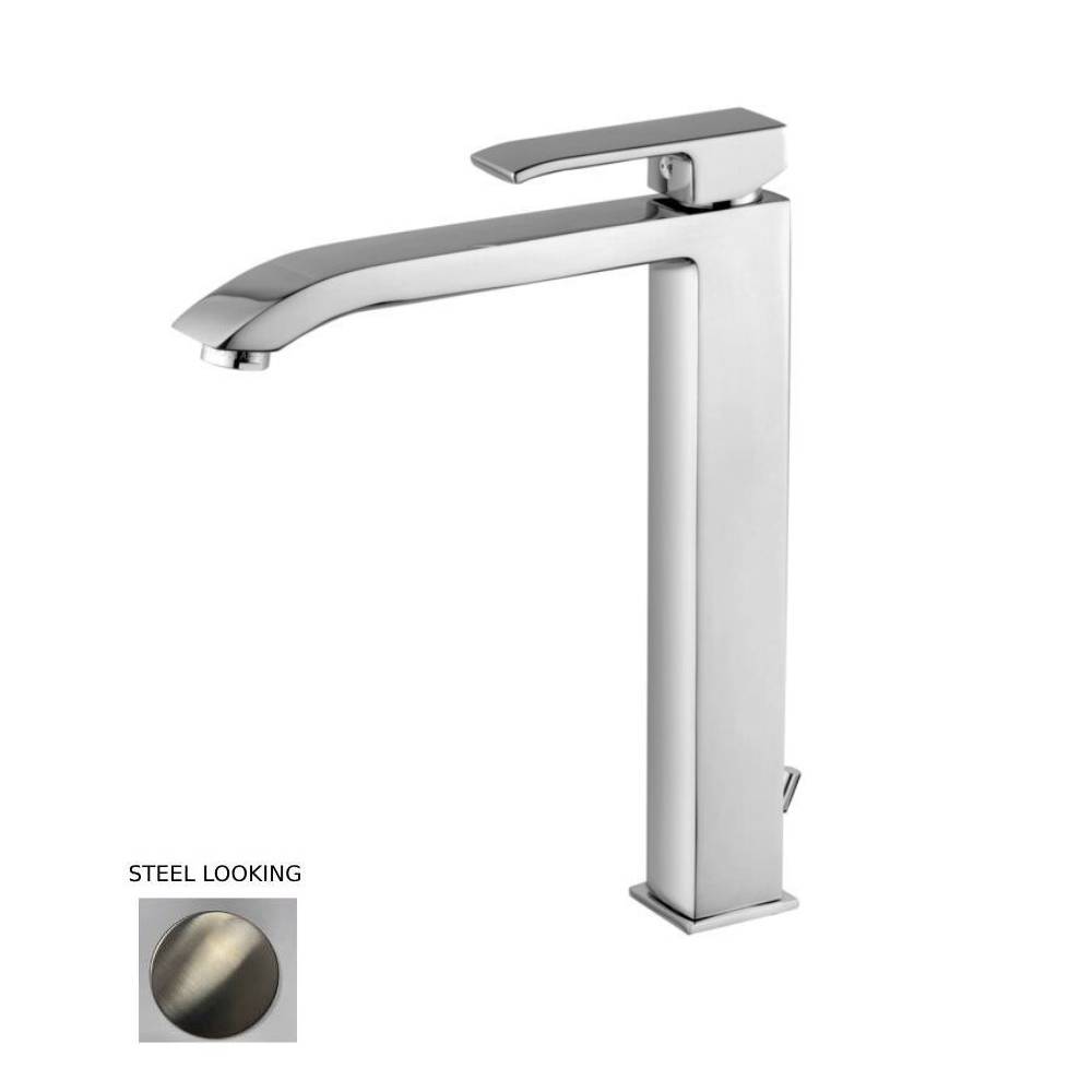 Miscelatore lavabo alto prolungato con piletta serie Level modello LES085ST steel looking Paffoni by CeramicStore | Lo specialista del tuo bagno