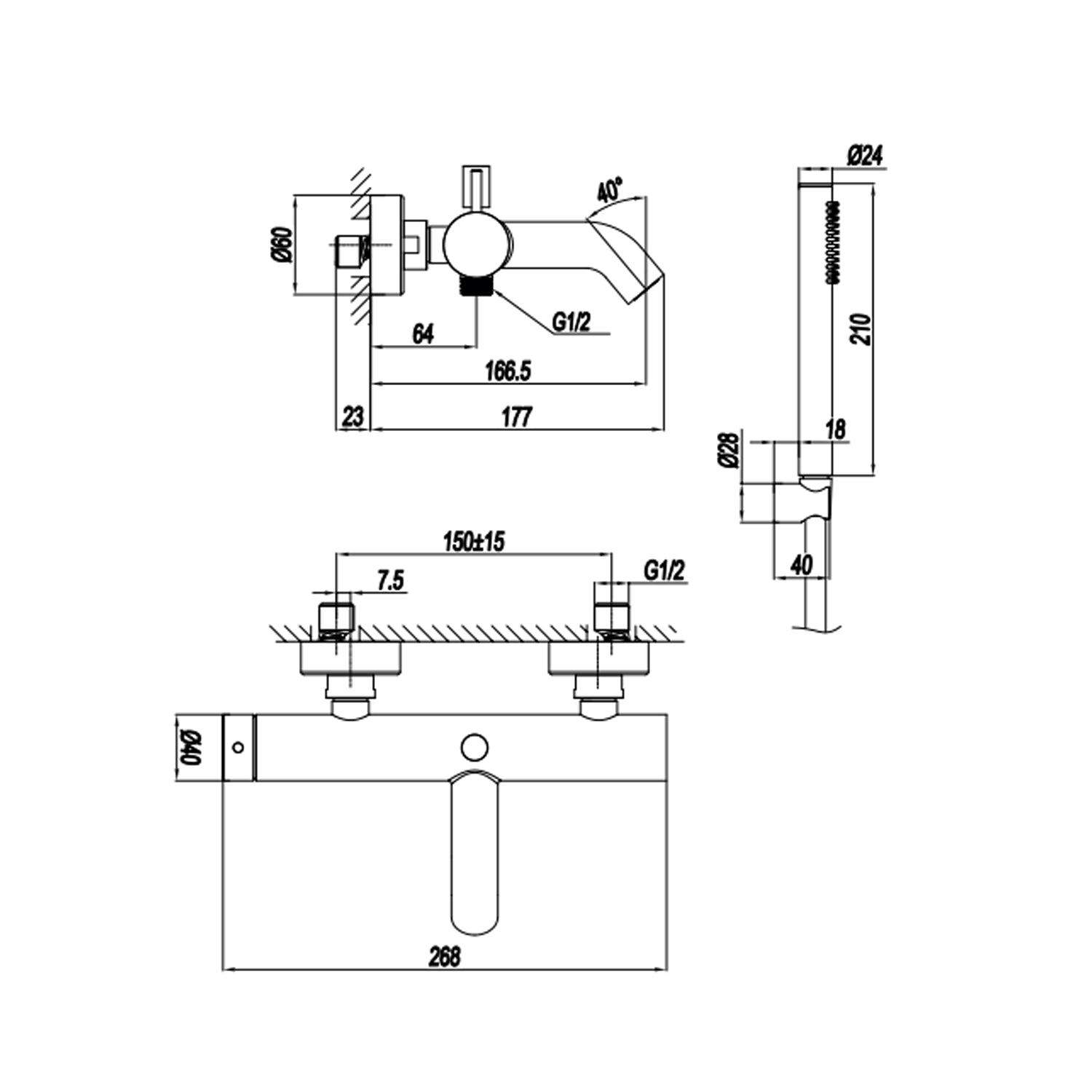 Miscelatore monocomando esterno per vasca con kit doccino RubiFlux serie Aria - Acciaio Satinato by CeramicStore | Lo specialista del tuo bagno
