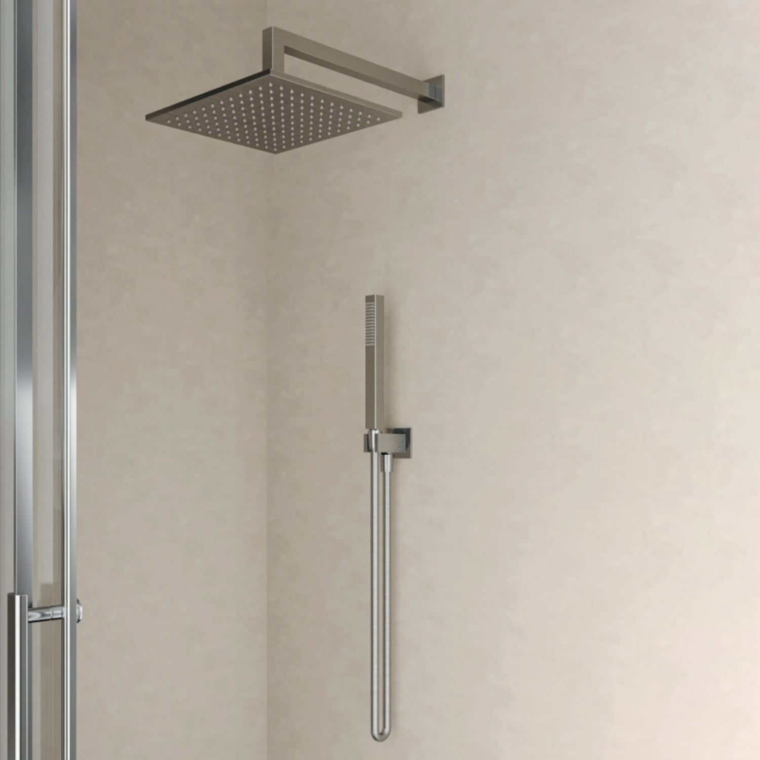 Kit doccia soffione quadrato con doccino RubiFlux serie Aria €“ Acciaio Satinato 316L by CeramicStore | Lo specialista del tuo bagno
