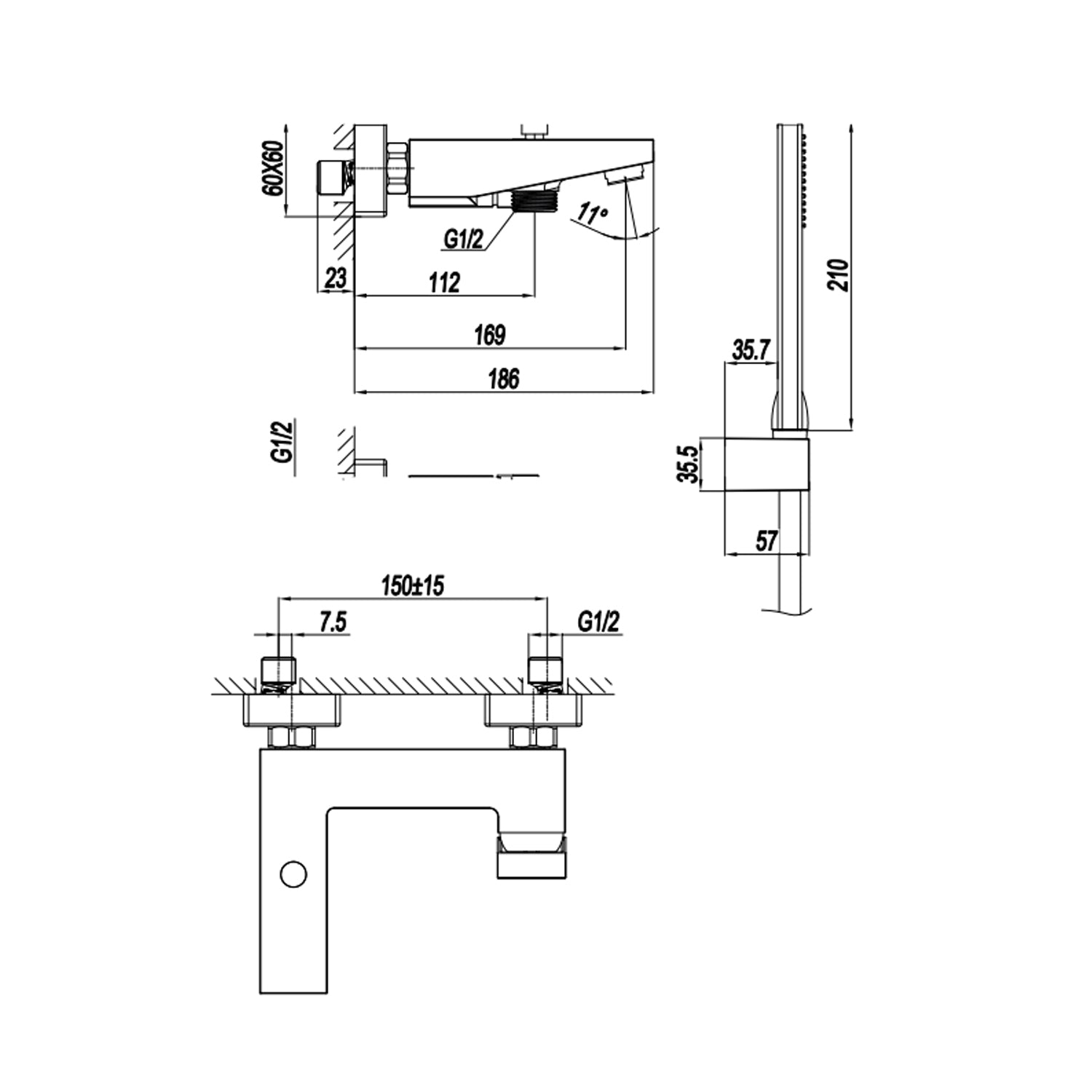 Miscelatore monocomando esterno per vasca con kit doccino RubiFlux serie Rose - Cromo by CeramicStore | Lo specialista del tuo bagno