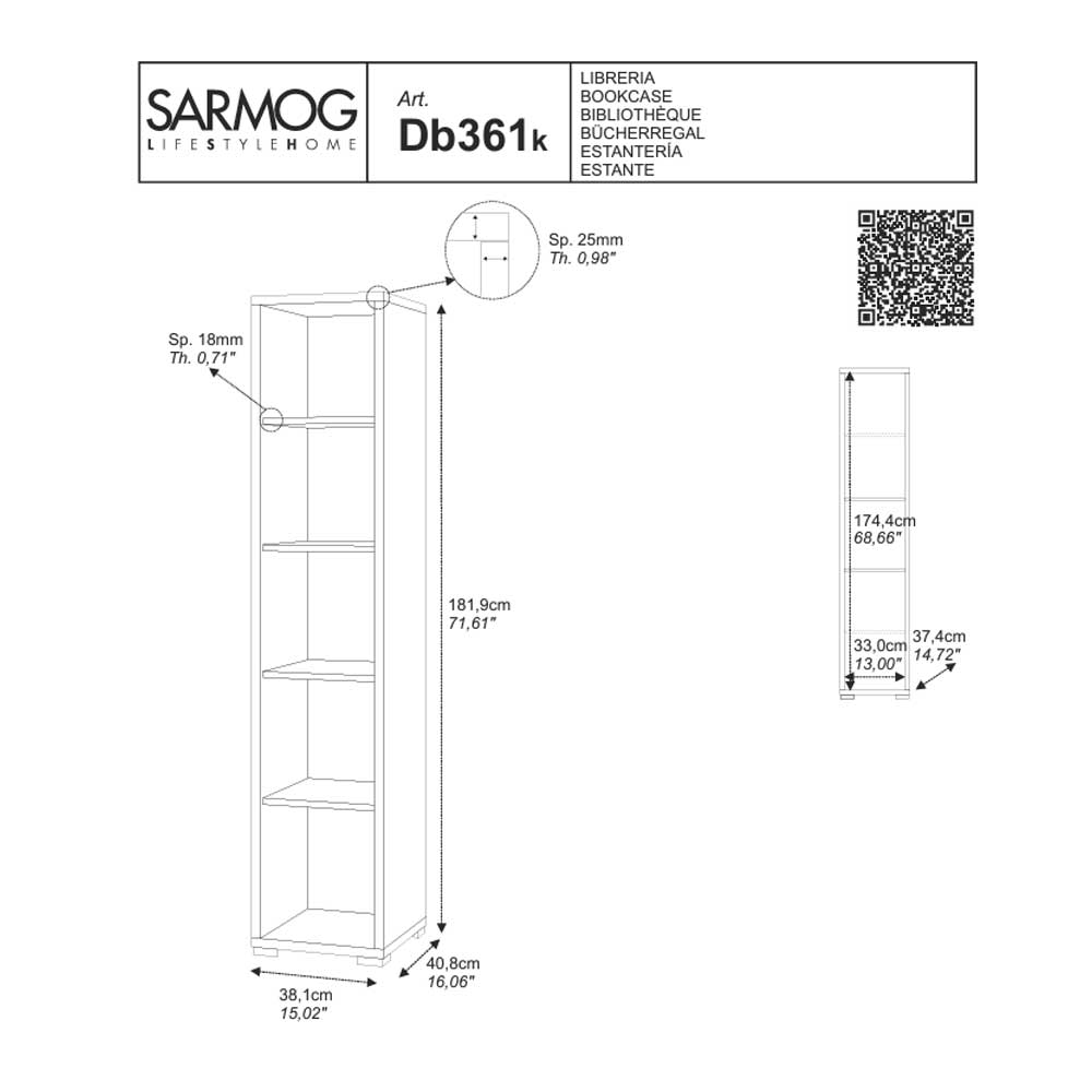 Colonna a Giorno Libreria con 5 ripiani finitura Cemento by Sarmog by CeramicStore | Lo specialista del tuo bagno