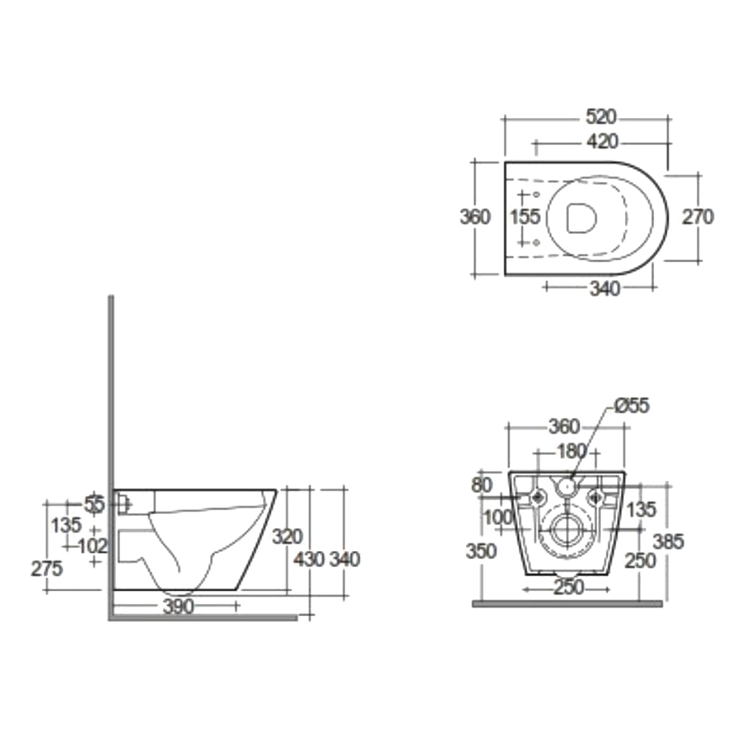Sanitari sospesi cm 52x36 mod. Sensation wc rimless+bidet+sedile soft close Grigio Opaco