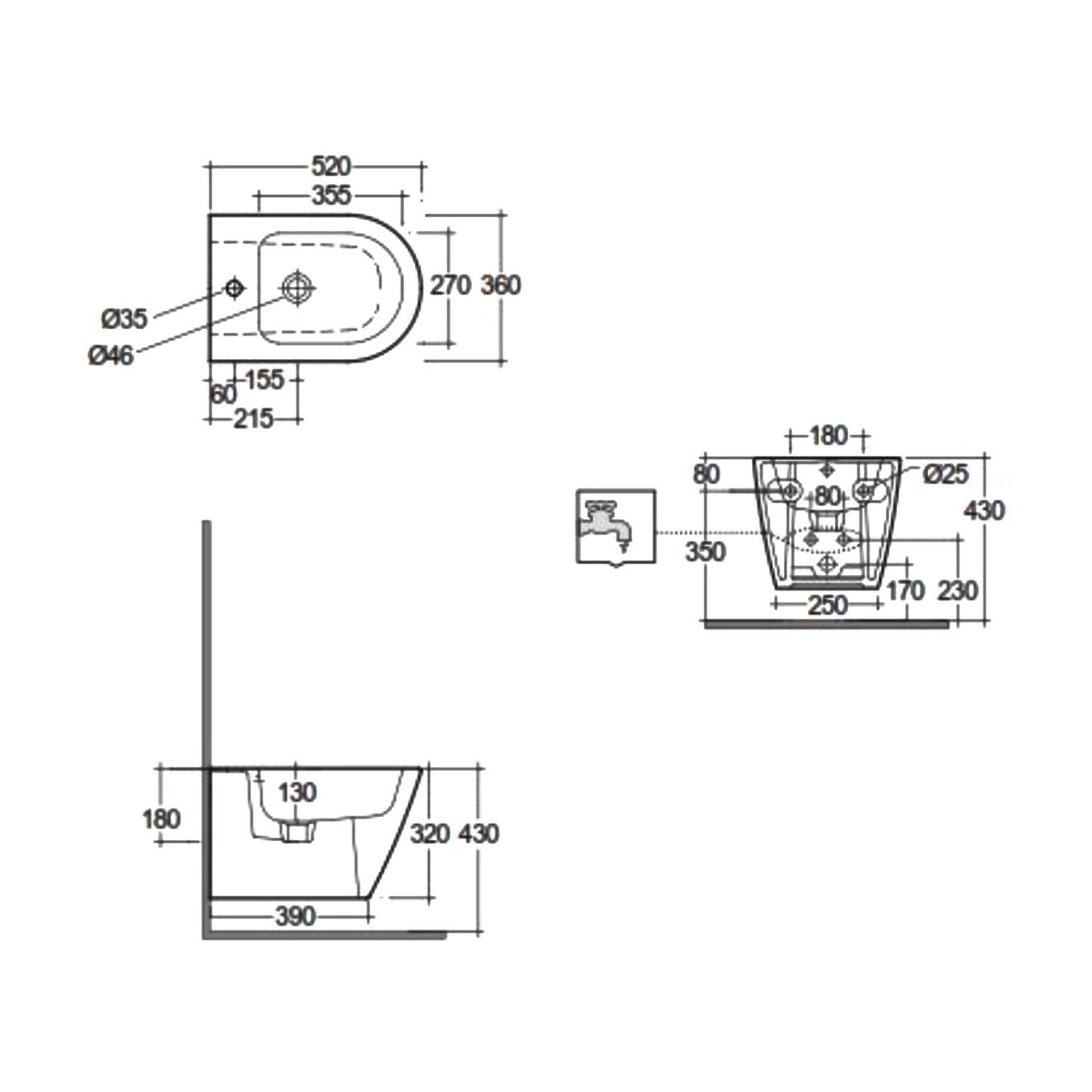 Sanitari sospesi cm 52x36 mod. Sensation wc rimless+bidet+sedile soft close Nero Opaco