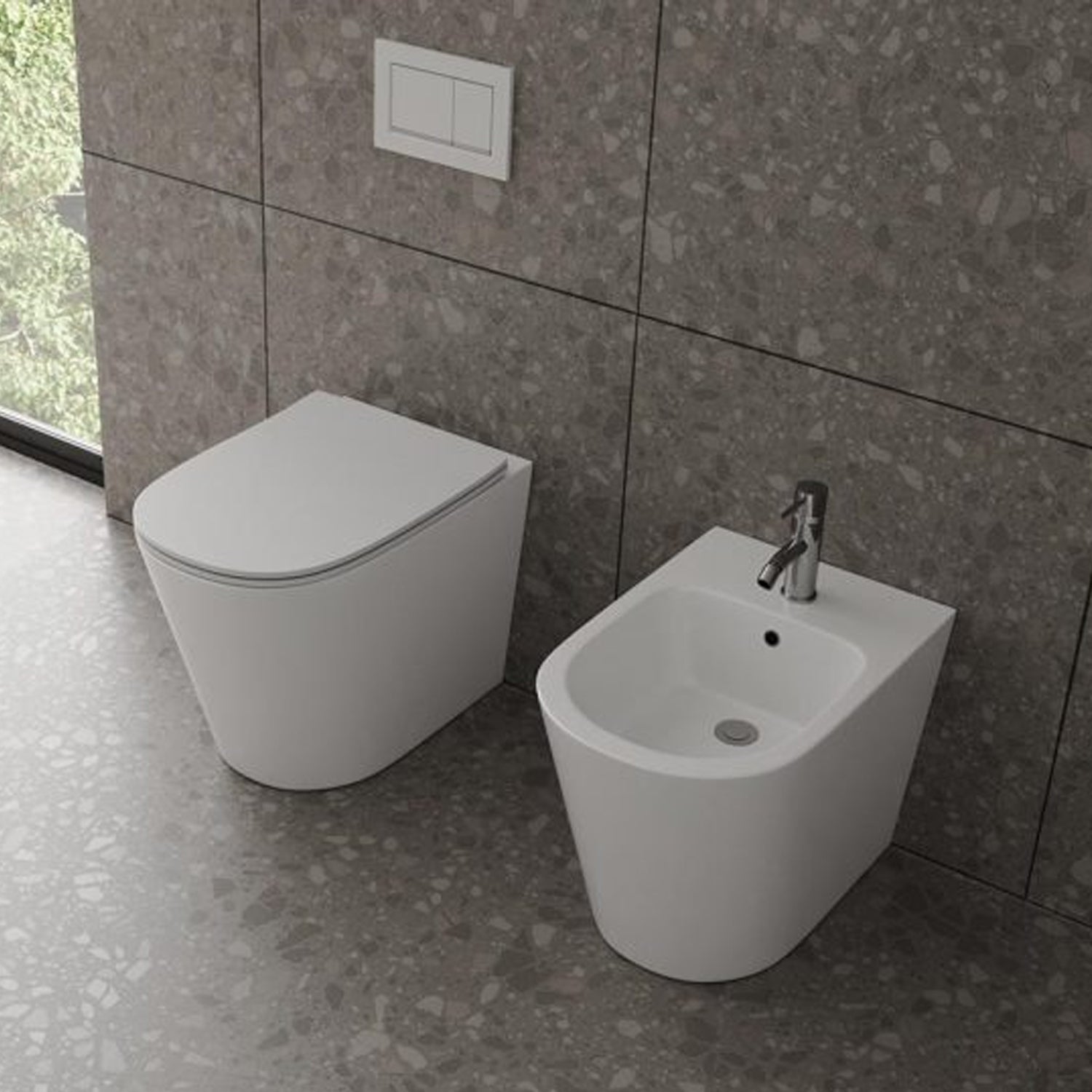 Sanitari filomuro senza brida con copriwater soft close BathCore serie Cuore L 37 x P 52 x H 41 cm – Bianco lucido